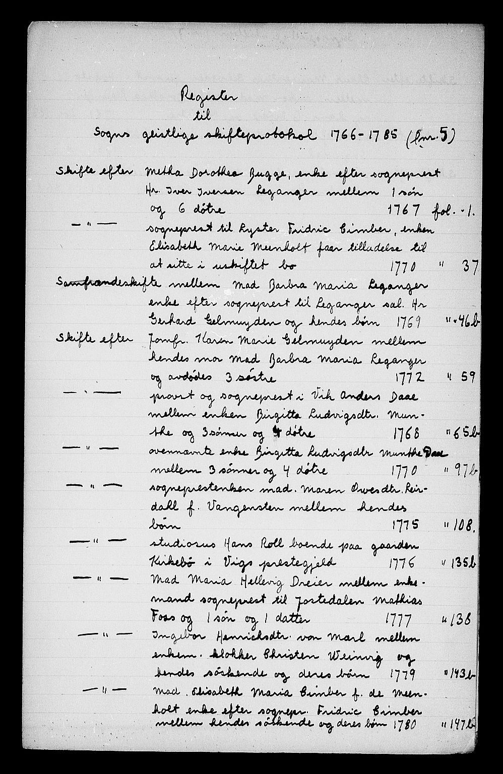 Sogn prosti*, SAB/-, 1766-1785
