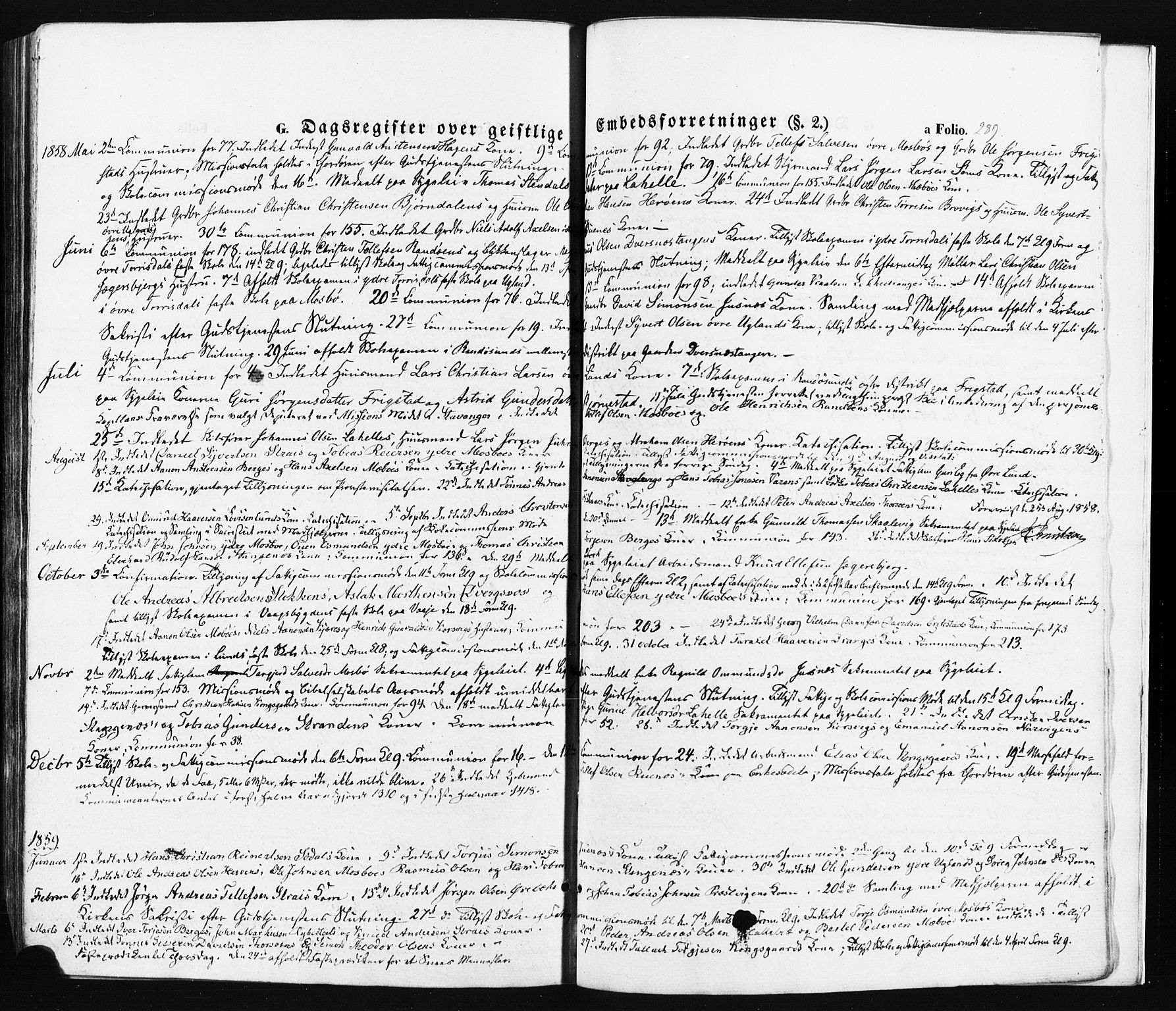 Oddernes sokneprestkontor, SAK/1111-0033/F/Fa/Faa/L0007: Parish register (official) no. A 7, 1851-1863, p. 289