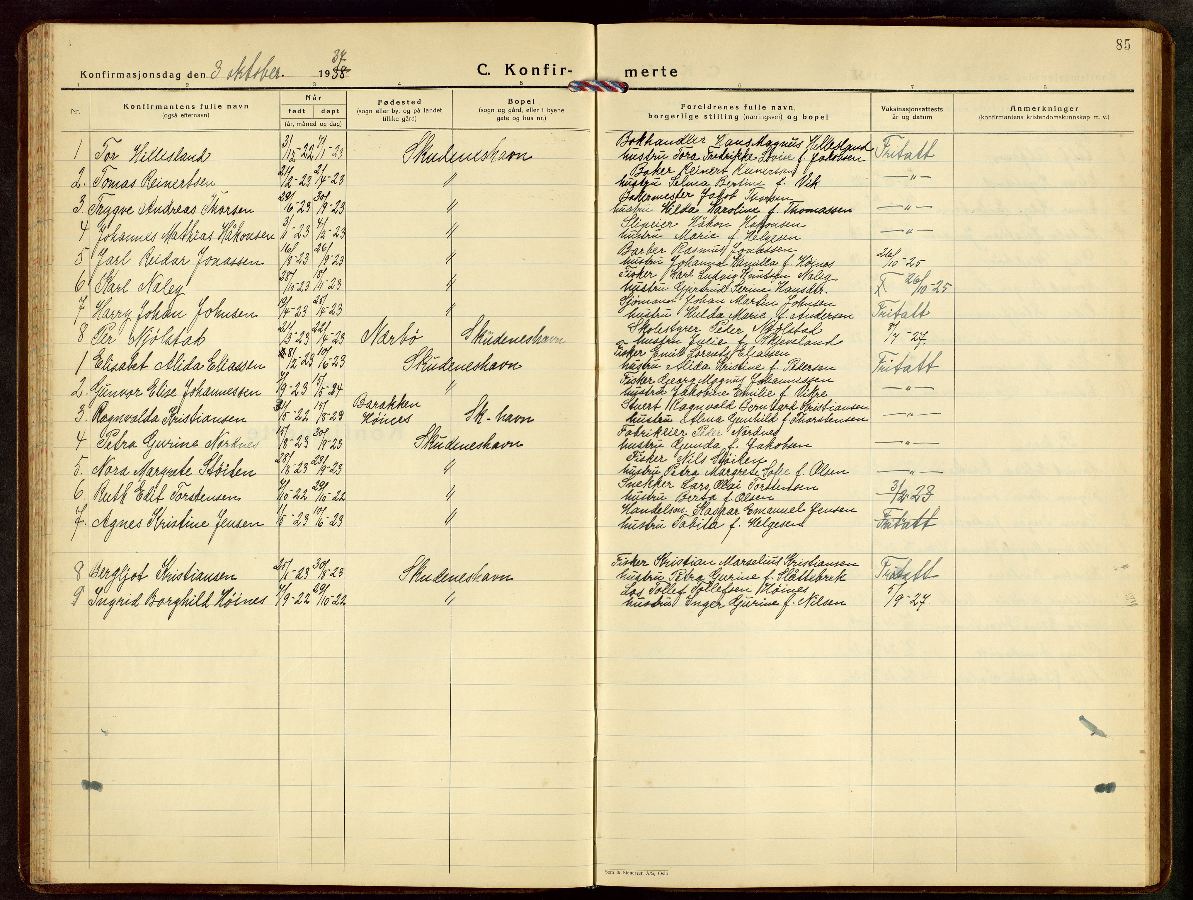 Skudenes sokneprestkontor, AV/SAST-A -101849/H/Ha/Hab/L0014: Parish register (copy) no. B 14, 1937-1956, p. 85