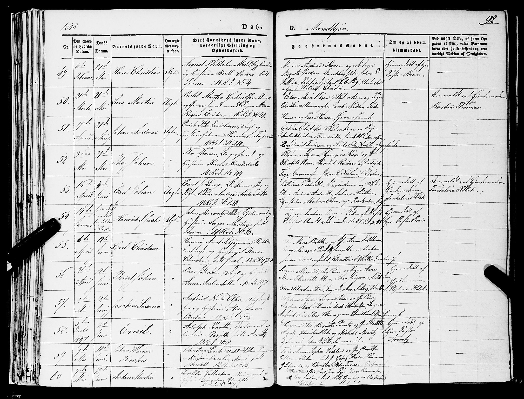 Domkirken sokneprestembete, SAB/A-74801/H/Haa/L0019: Parish register (official) no. B 2, 1841-1851, p. 92