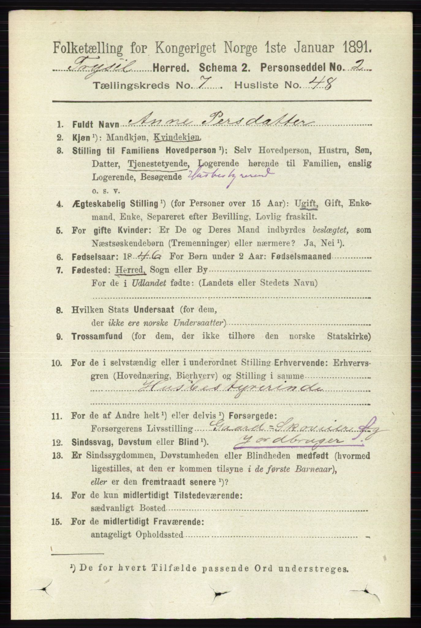 RA, 1891 census for 0428 Trysil, 1891, p. 3448