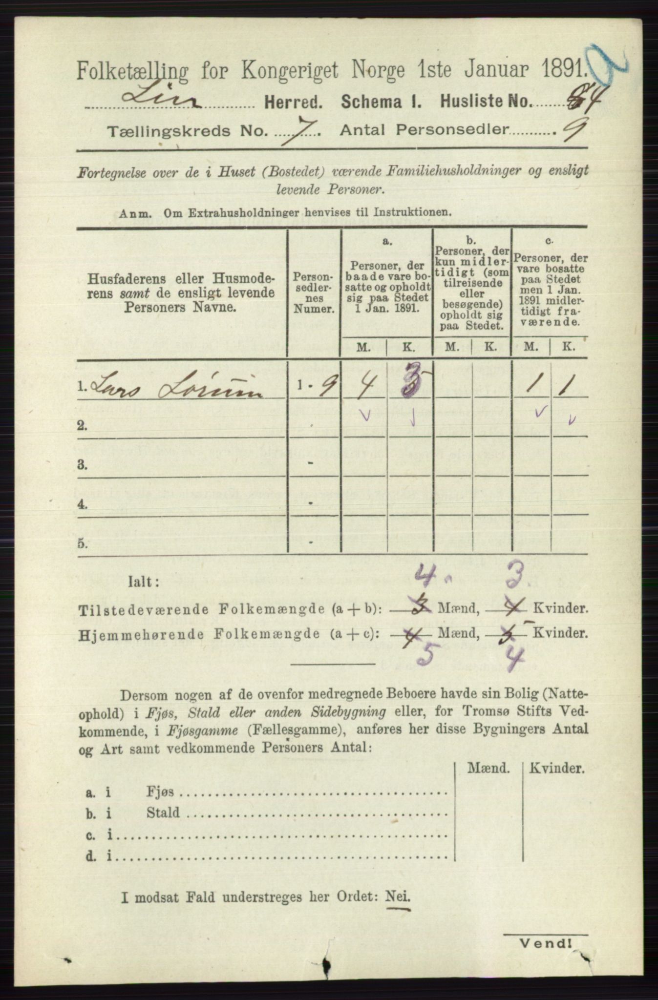 RA, 1891 census for 0626 Lier, 1891, p. 4520