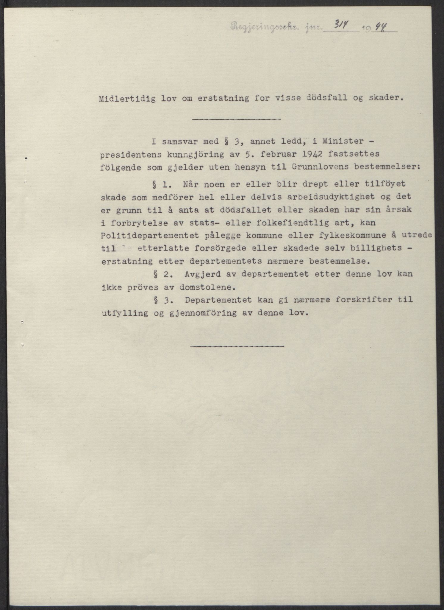 NS-administrasjonen 1940-1945 (Statsrådsekretariatet, de kommisariske statsråder mm), AV/RA-S-4279/D/Db/L0100: Lover, 1944, p. 588