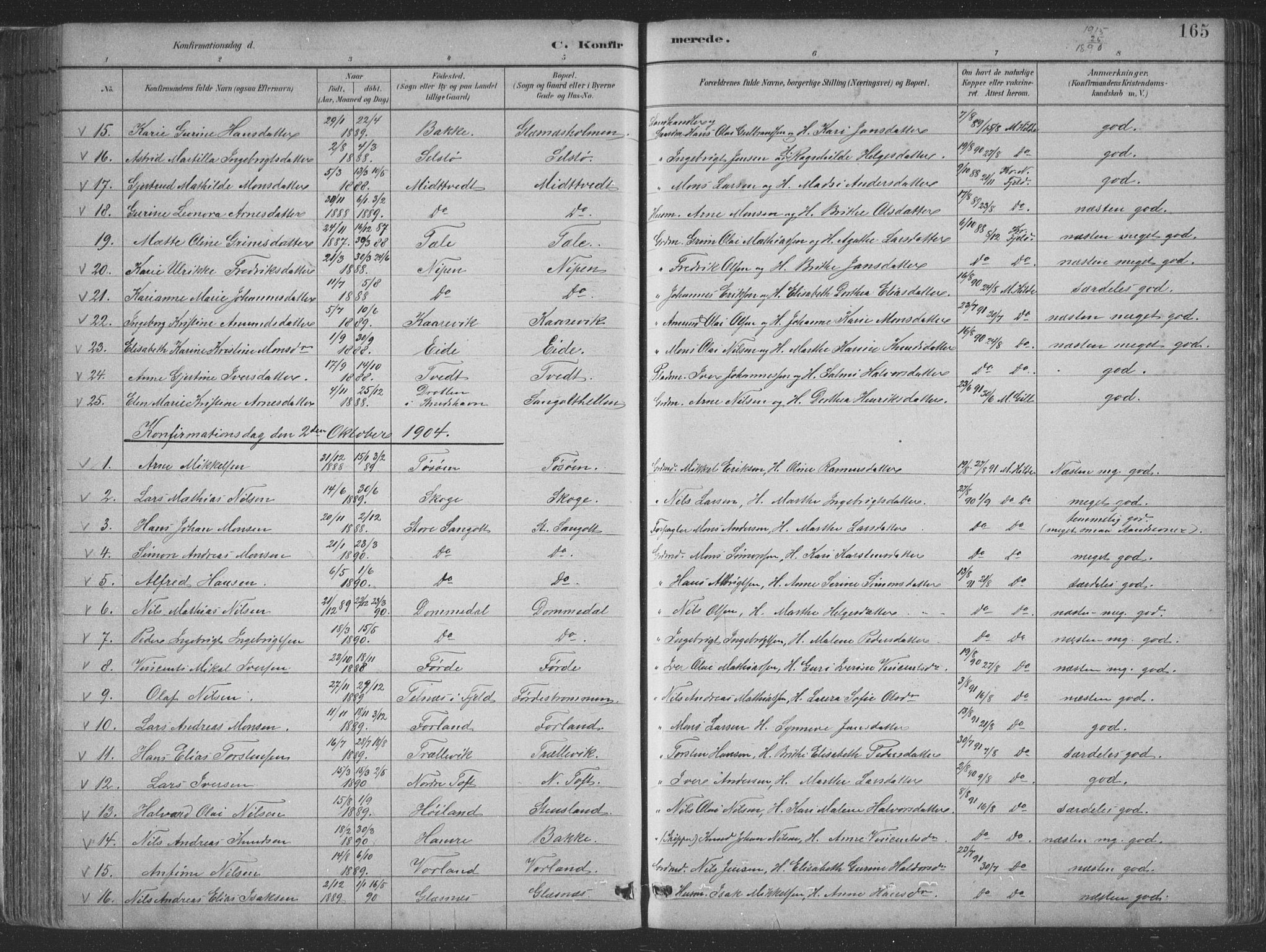 Sund sokneprestembete, SAB/A-99930: Parish register (copy) no. B 3, 1882-1911, p. 165