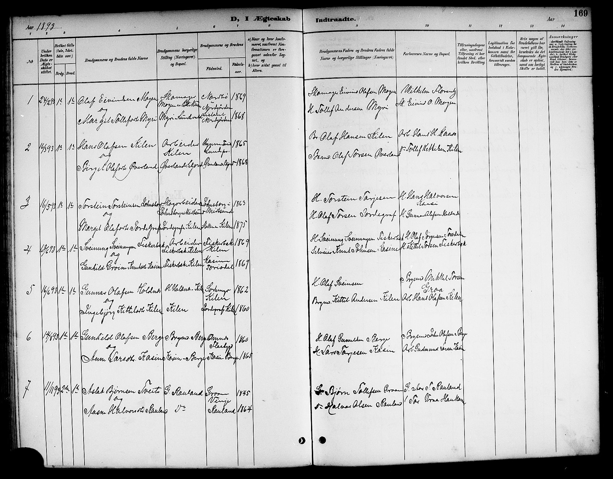 Kviteseid kirkebøker, SAKO/A-276/G/Ga/L0002: Parish register (copy) no. I 2, 1893-1918, p. 169