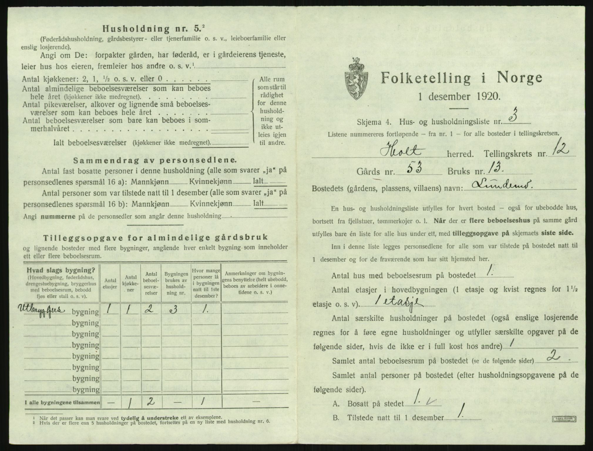 SAK, 1920 census for Holt, 1920, p. 1250