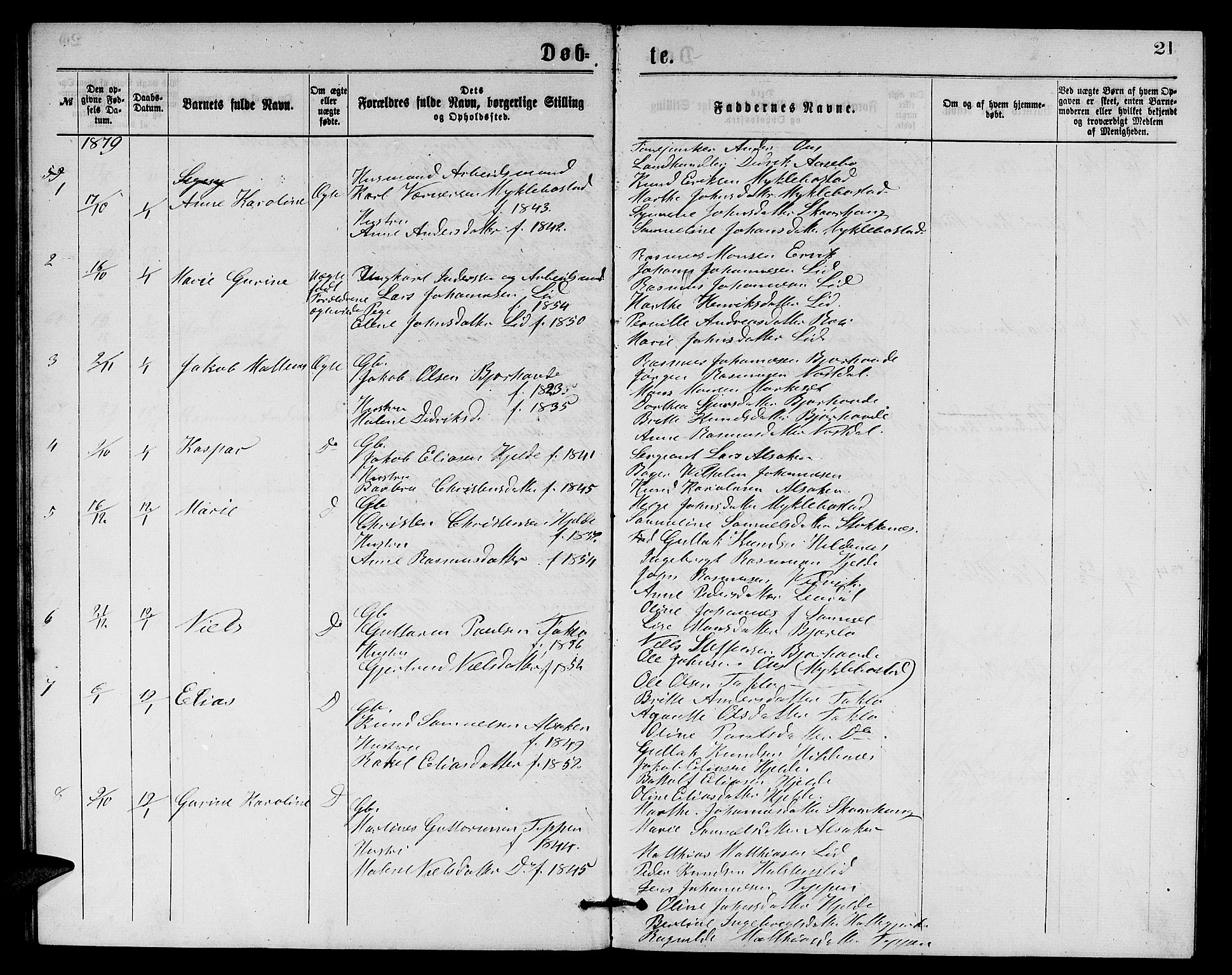 Eid sokneprestembete, SAB/A-82301/H/Hab/Habb/L0001: Parish register (copy) no. B 1, 1877-1882, p. 21