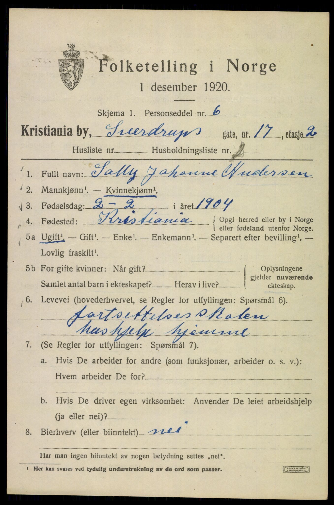 SAO, 1920 census for Kristiania, 1920, p. 558067