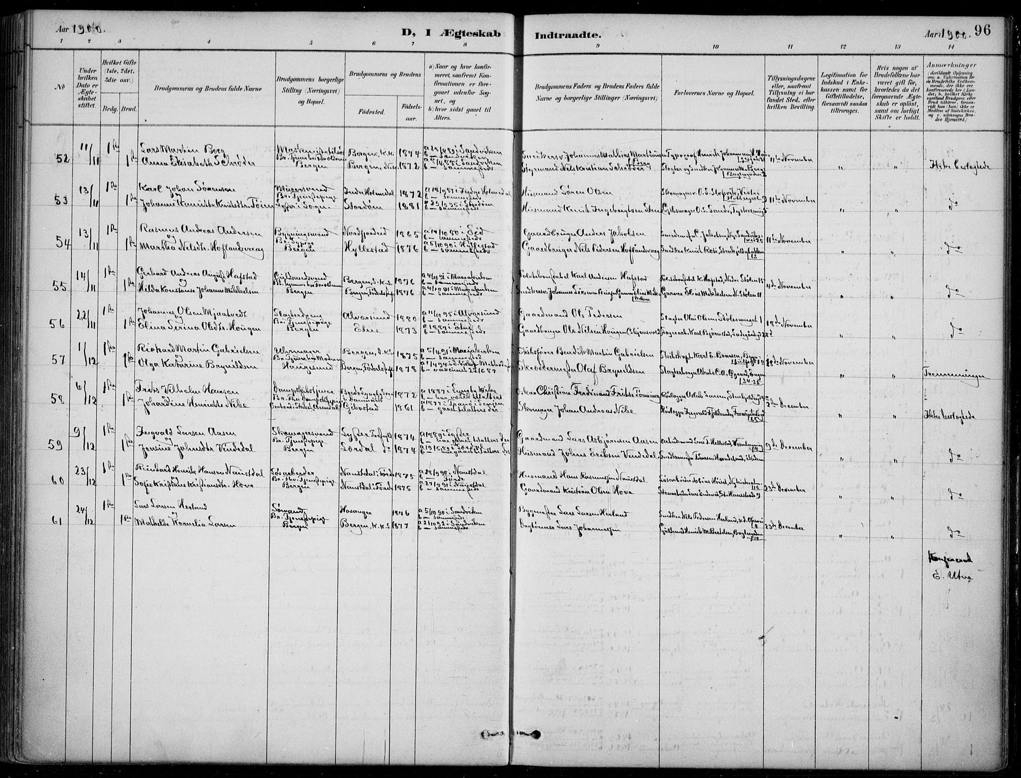 Mariakirken Sokneprestembete, SAB/A-76901/H/Hab/L0008: Parish register (copy) no. A 8, 1889-1908, p. 96