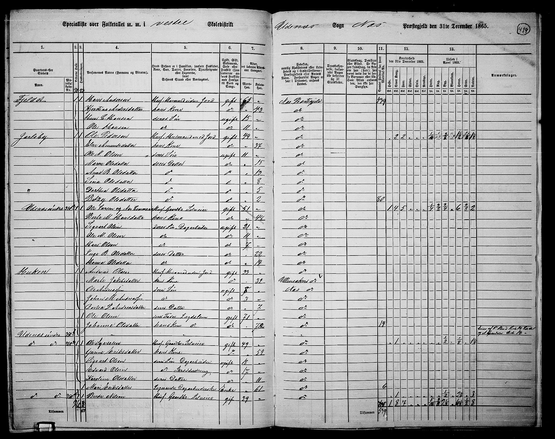 RA, 1865 census for Nes, 1865, p. 385