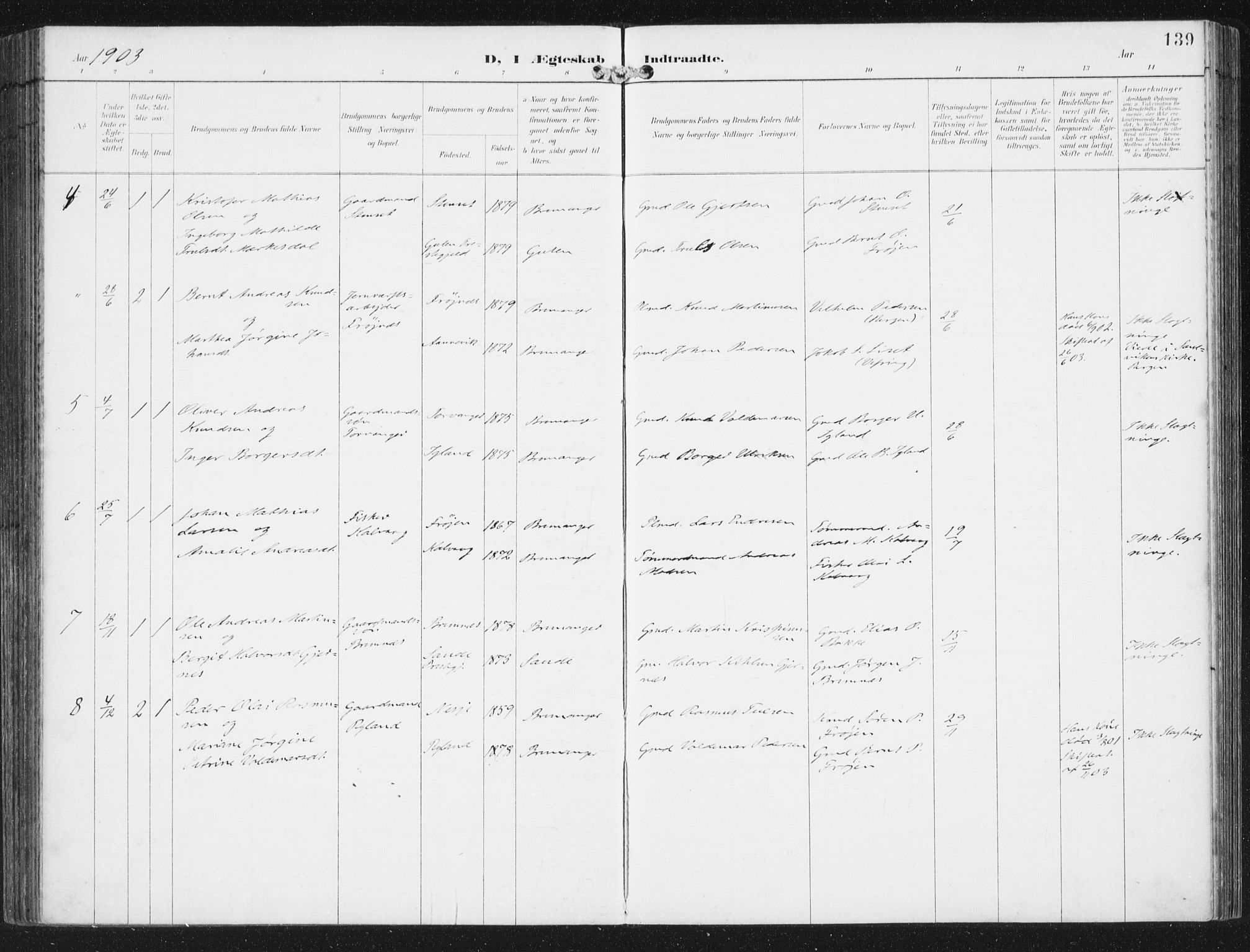 Bremanger sokneprestembete, AV/SAB-A-82201/H/Haa/Haab/L0002: Parish register (official) no. B  2, 1896-1908, p. 139