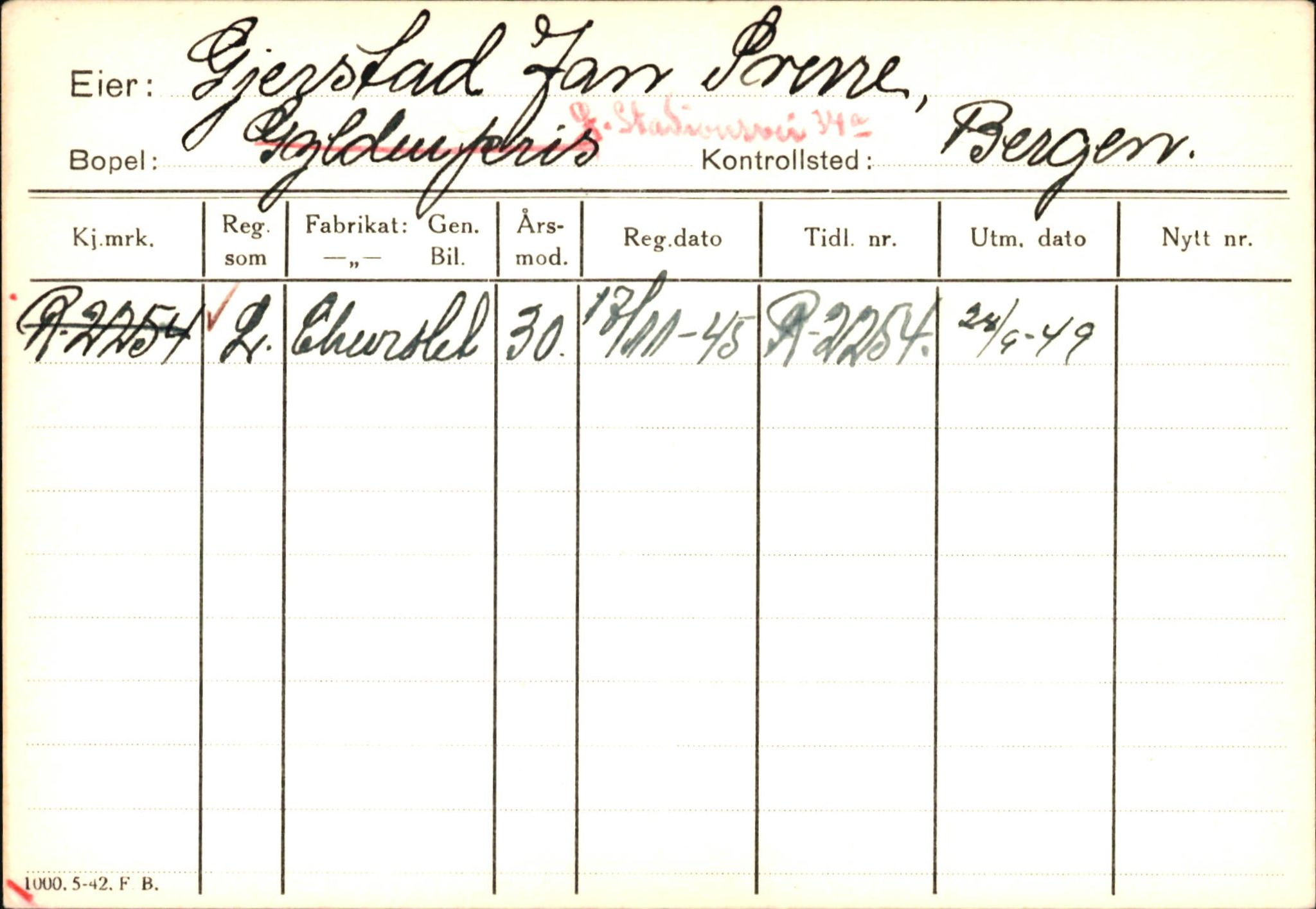 Statens vegvesen, Hordaland vegkontor, AV/SAB-A-5201/2/Ha/L0016: R-eierkort G, 1920-1971, p. 5