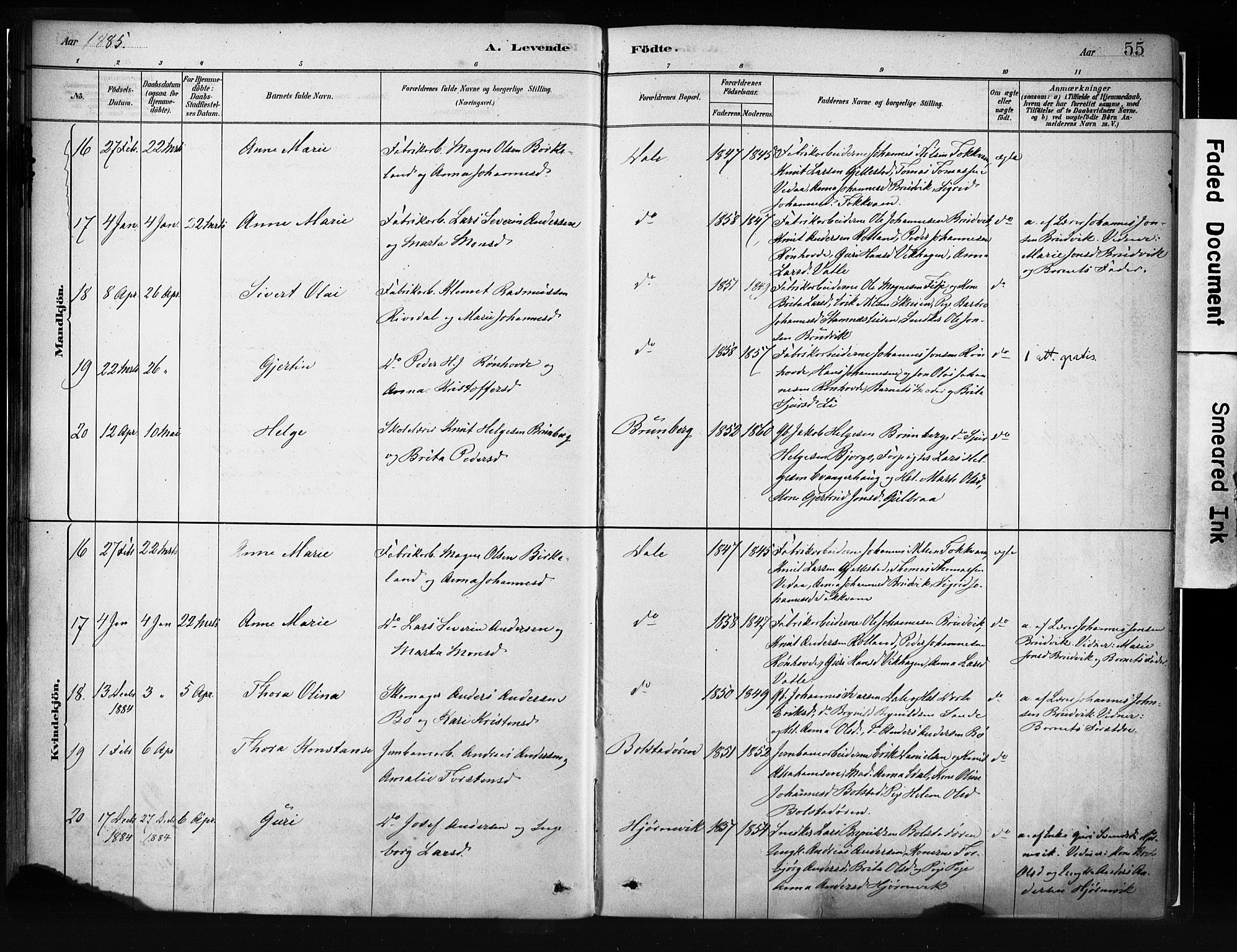 Evanger sokneprestembete, AV/SAB-A-99924: Parish register (official) no. A 1, 1877-1899, p. 55