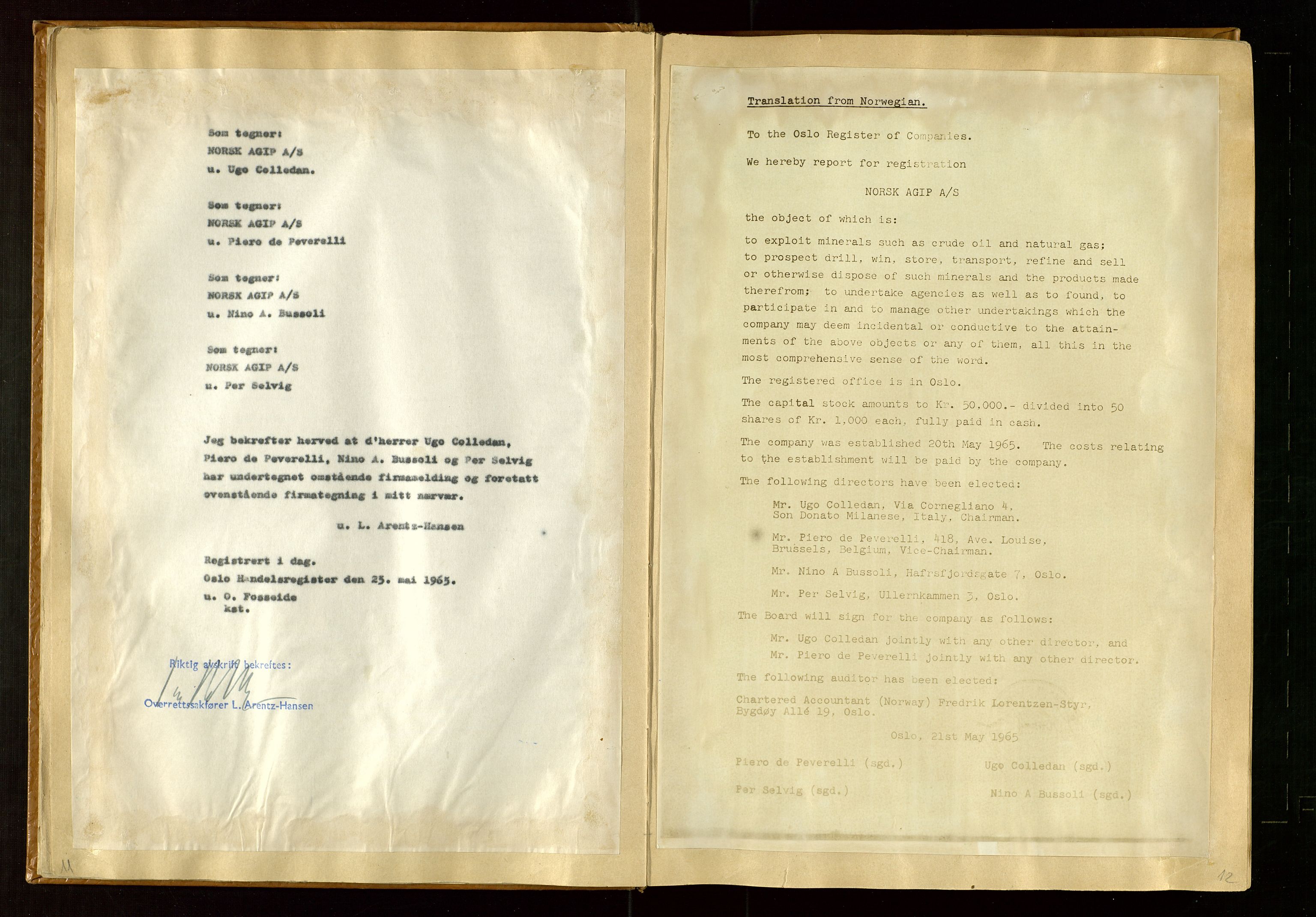 Pa 1583 - Norsk Agip AS, AV/SAST-A-102138/A/Aa/L0001: General assembly and Board of Directors meeting minutes, 1965-1990, p. 11-12