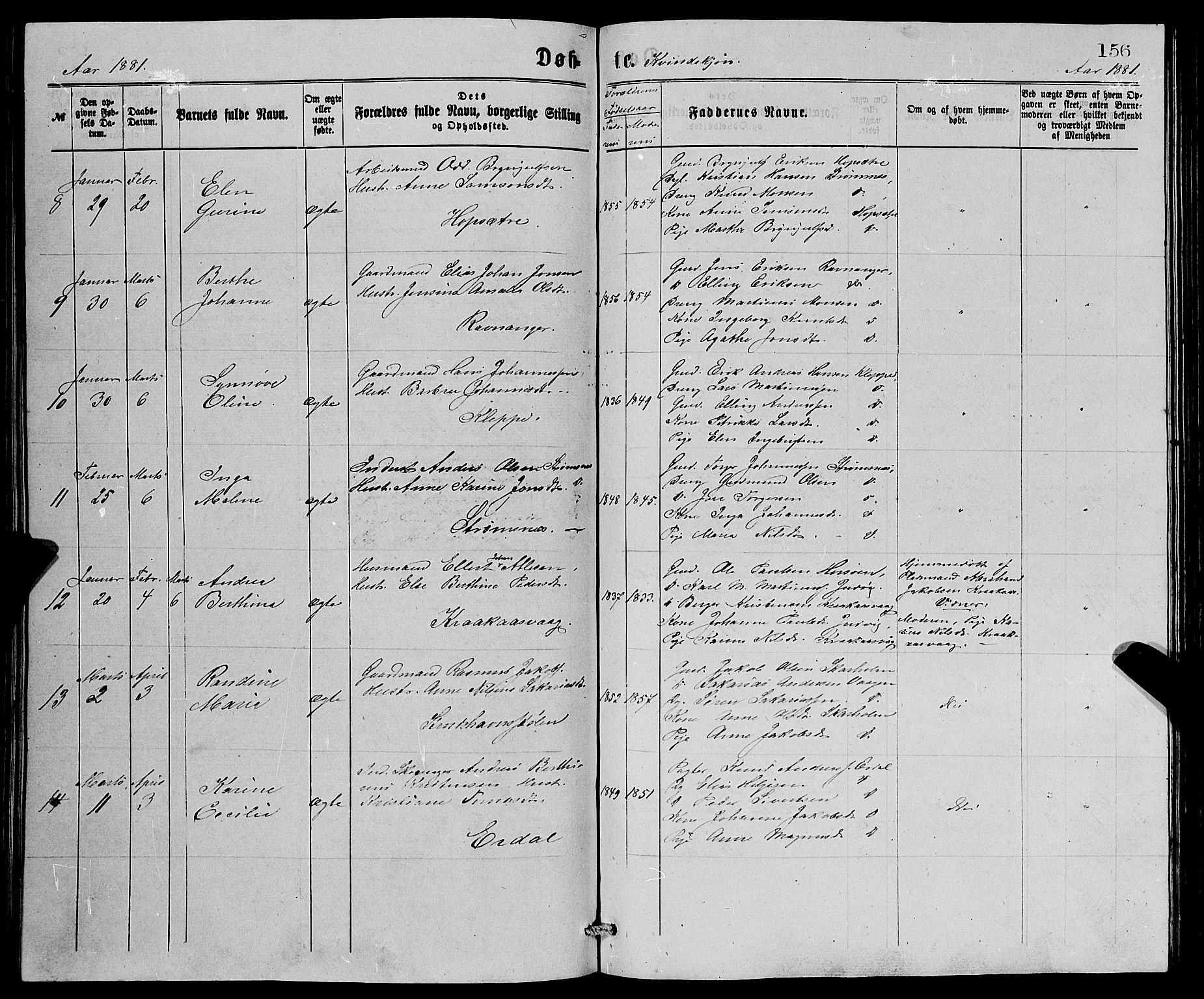 Askøy Sokneprestembete, AV/SAB-A-74101/H/Ha/Hab/Haba/L0007: Parish register (copy) no. A 7, 1871-1881, p. 156