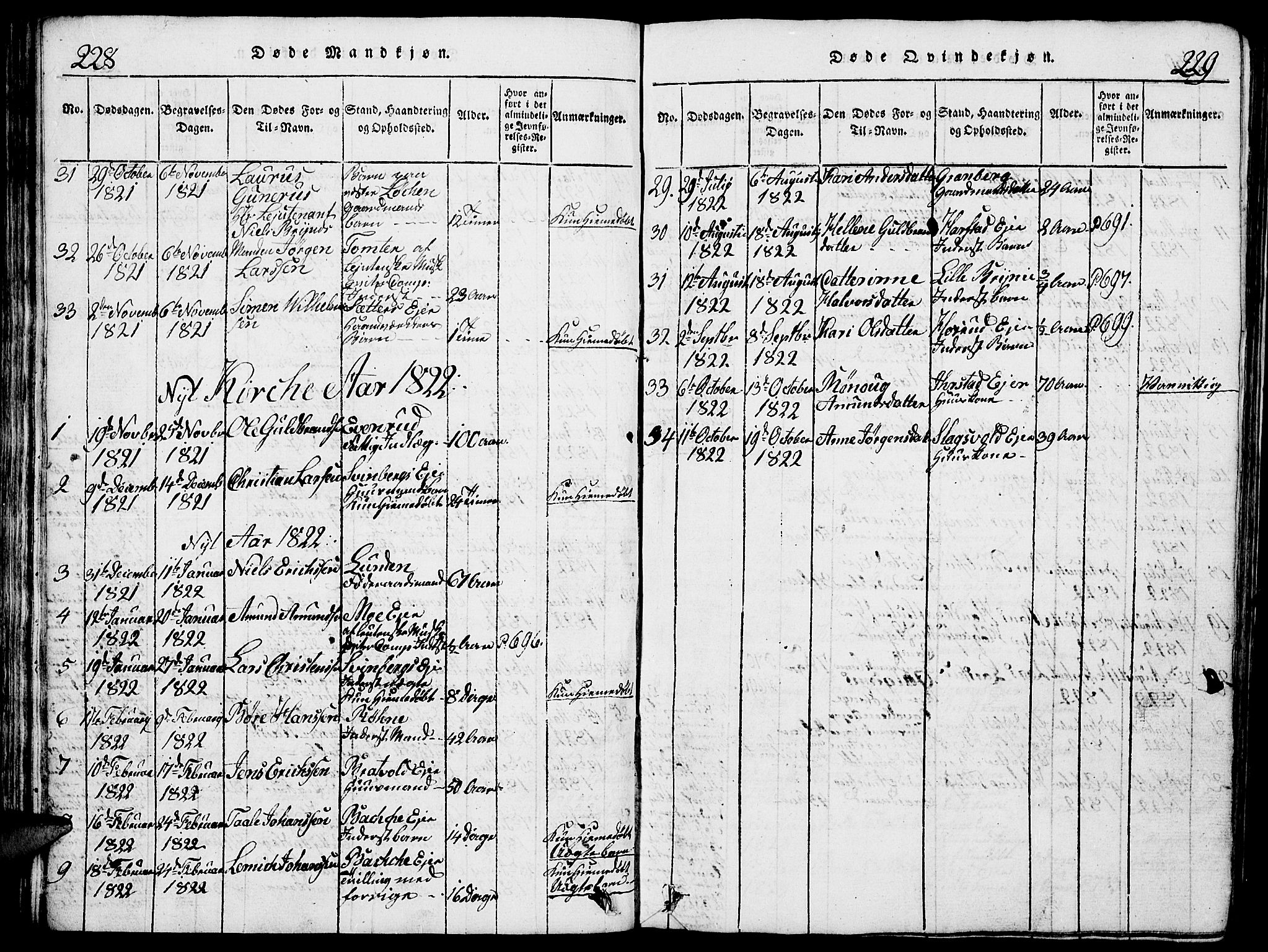 Romedal prestekontor, AV/SAH-PREST-004/L/L0005: Parish register (copy) no. 5, 1814-1829, p. 228-229