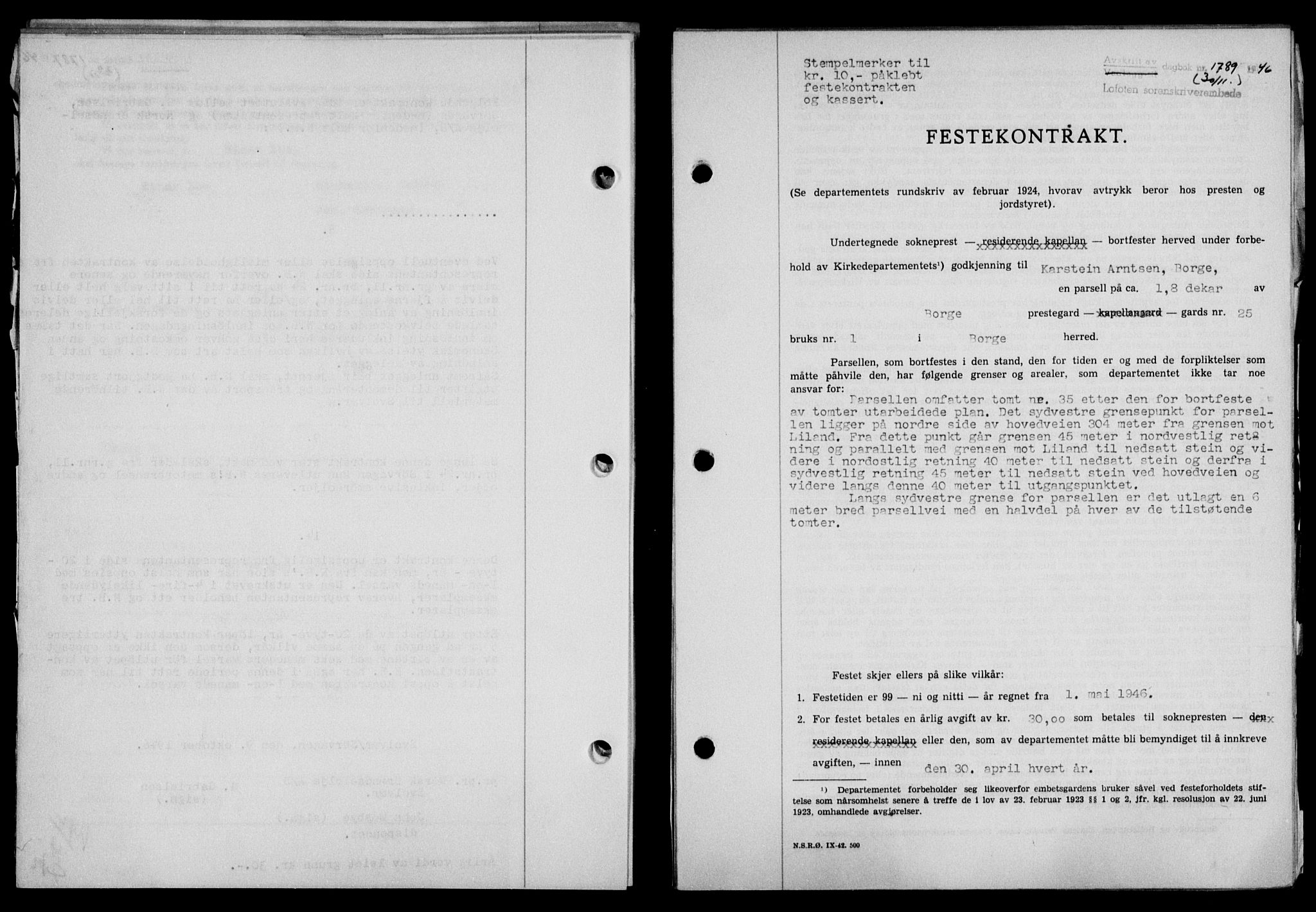 Lofoten sorenskriveri, SAT/A-0017/1/2/2C/L0015a: Mortgage book no. 15a, 1946-1947, Diary no: : 1789/1946