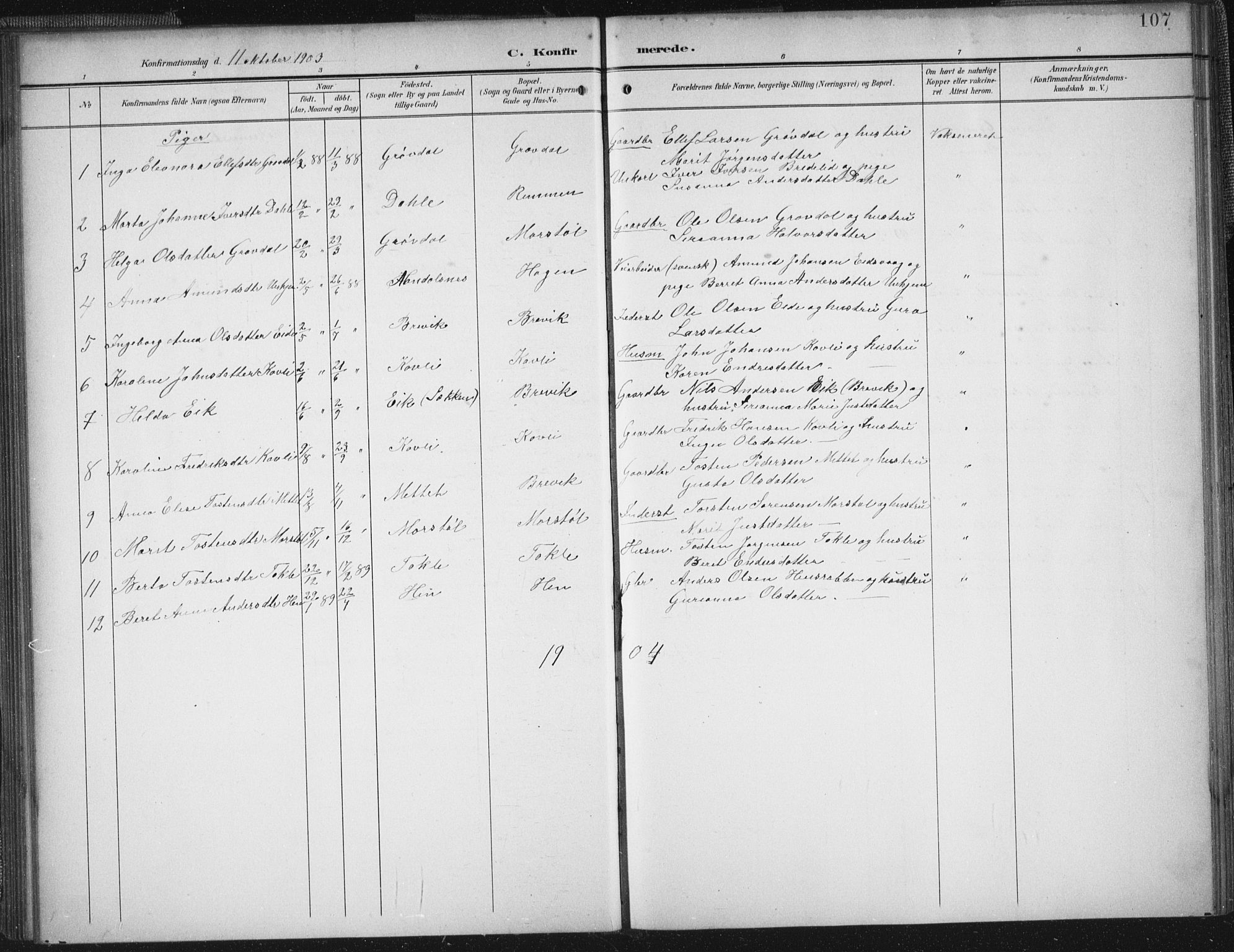 Ministerialprotokoller, klokkerbøker og fødselsregistre - Møre og Romsdal, AV/SAT-A-1454/545/L0589: Parish register (copy) no. 545C03, 1902-1937, p. 107