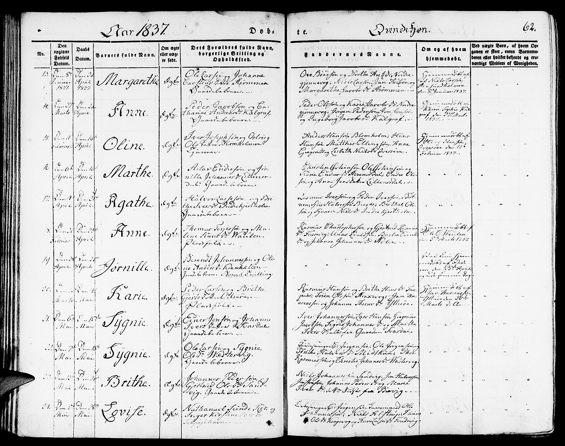 Gulen sokneprestembete, AV/SAB-A-80201/H/Haa/Haaa/L0020: Parish register (official) no. A 20, 1837-1847, p. 62