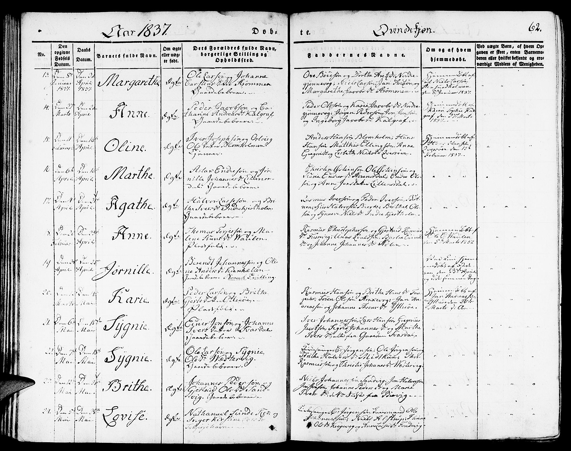 Gulen sokneprestembete, SAB/A-80201/H/Haa/Haaa/L0020: Parish register (official) no. A 20, 1837-1847, p. 62