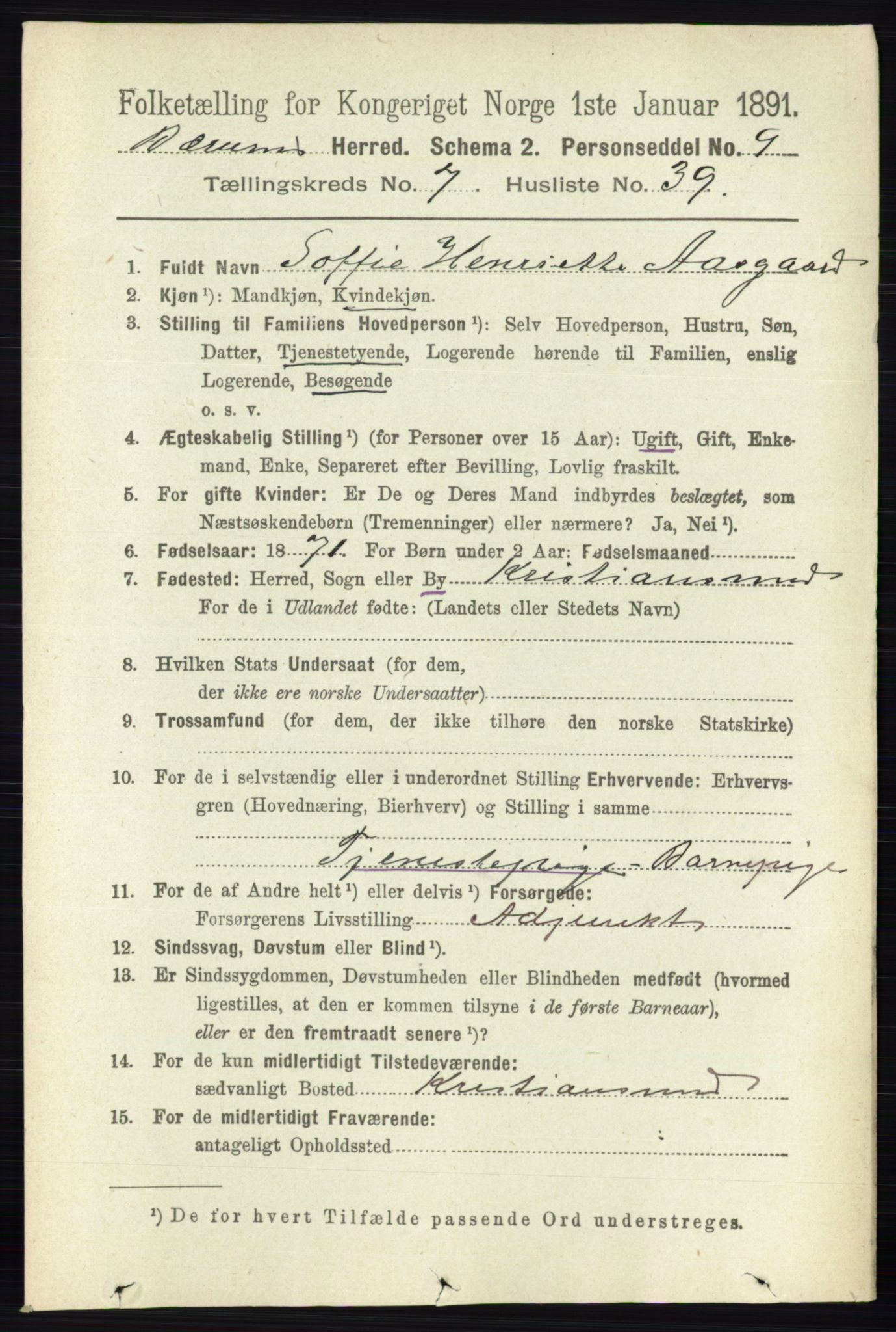 RA, 1891 census for 0219 Bærum, 1891, p. 4428