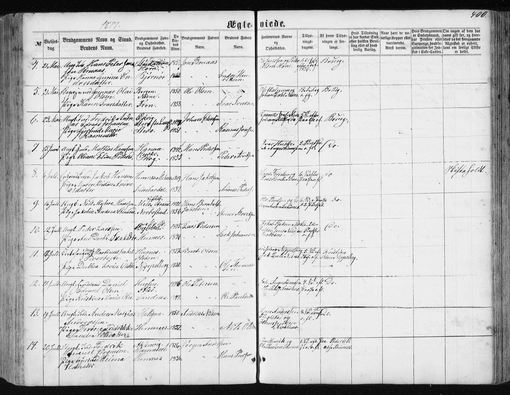 Ministerialprotokoller, klokkerbøker og fødselsregistre - Nordland, AV/SAT-A-1459/838/L0556: Parish register (copy) no. 838C03, 1861-1893, p. 400