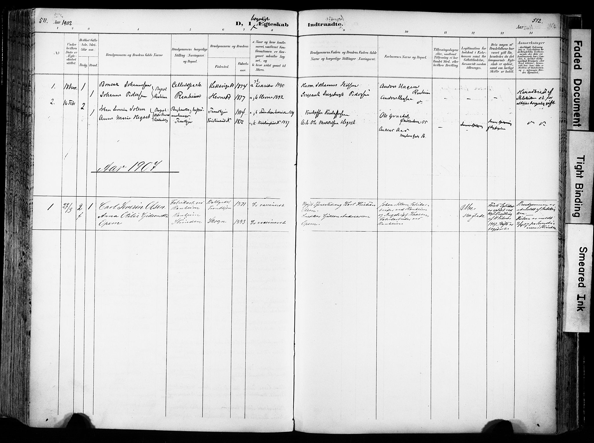 Ministerialprotokoller, klokkerbøker og fødselsregistre - Sør-Trøndelag, AV/SAT-A-1456/606/L0301: Parish register (official) no. 606A16, 1894-1907, p. 511-512