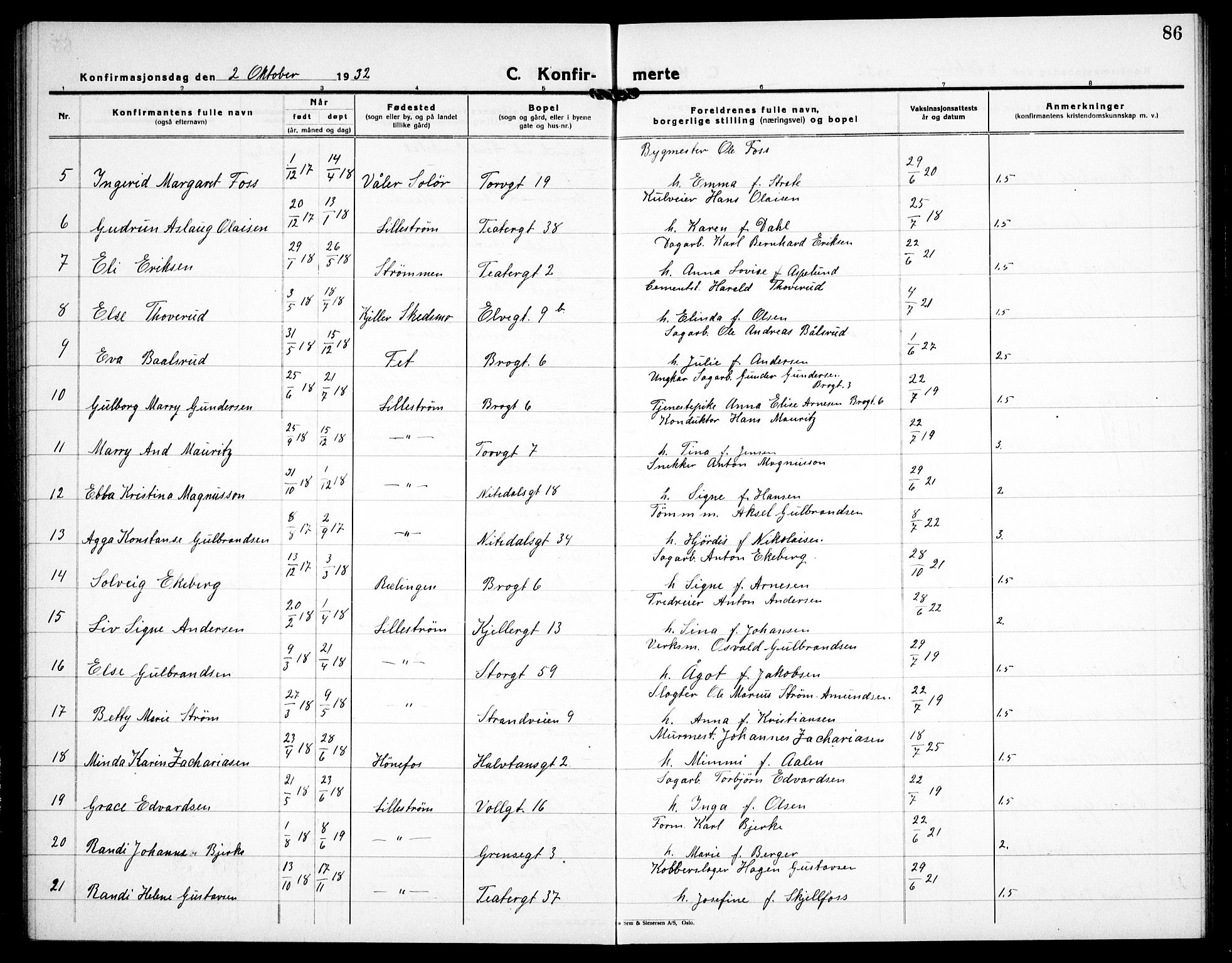 Skedsmo prestekontor Kirkebøker, AV/SAO-A-10033a/G/Gc/L0003: Parish register (copy) no. III 4, 1926-1939, p. 86