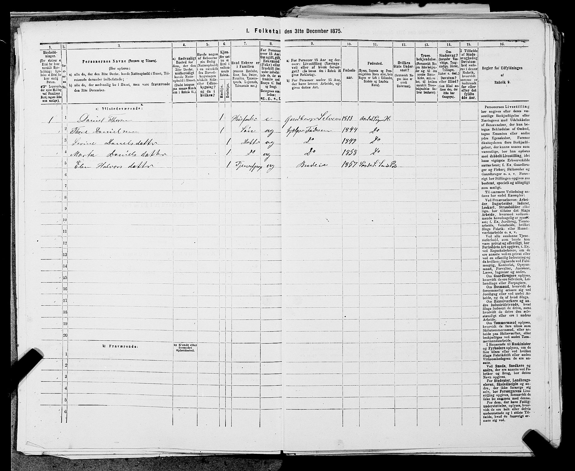 SAST, 1875 census for 1133P Hjelmeland, 1875, p. 1391