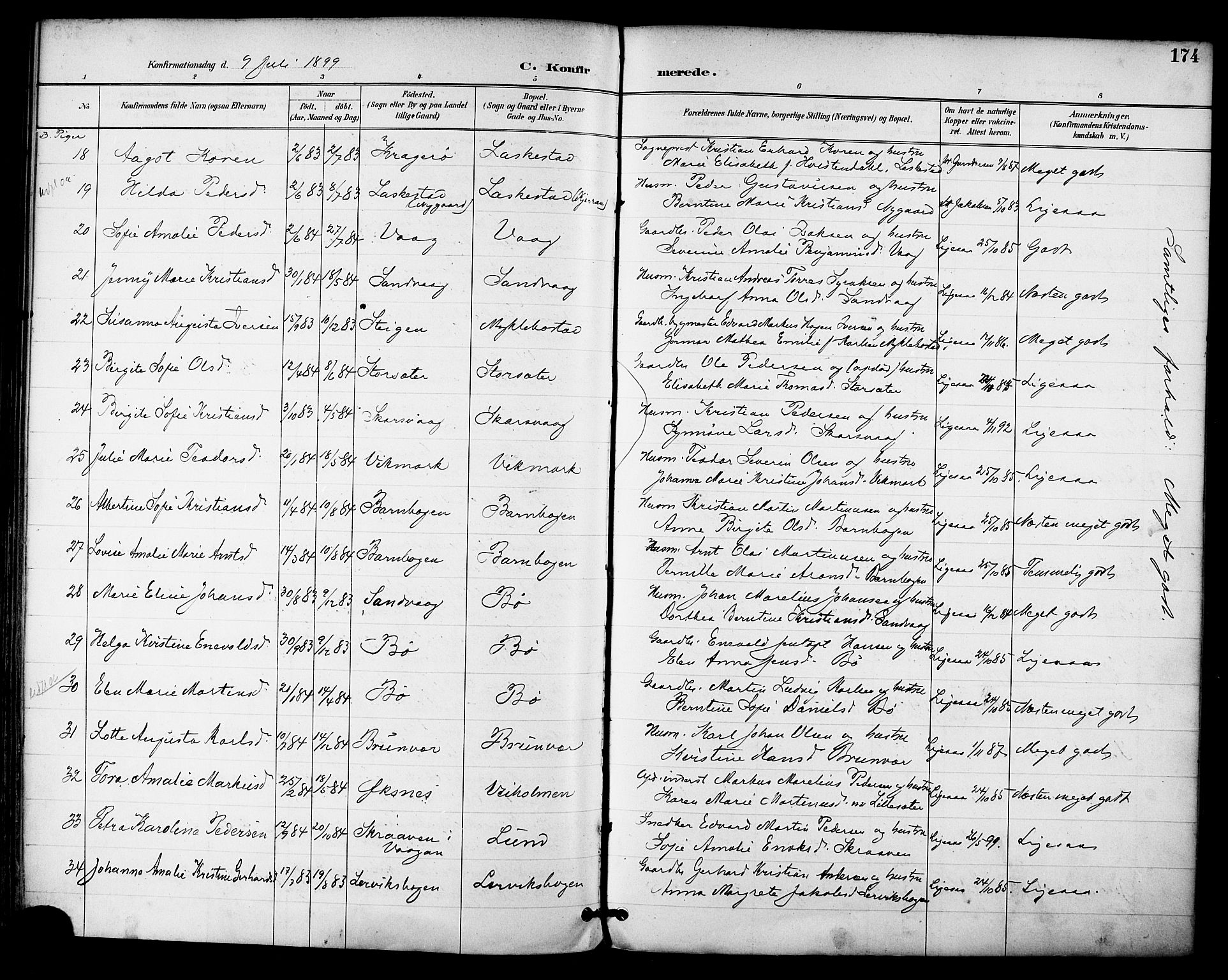 Ministerialprotokoller, klokkerbøker og fødselsregistre - Nordland, AV/SAT-A-1459/855/L0803: Parish register (official) no. 855A11, 1887-1905, p. 174