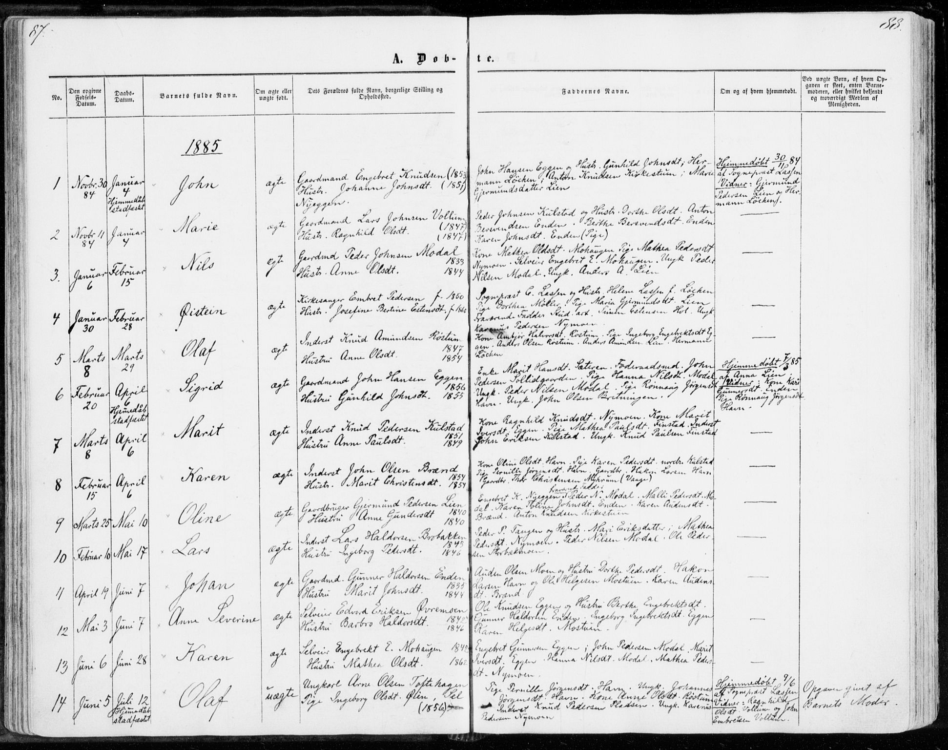 Sollia prestekontor, SAH/PREST-050/H/Ha/Haa/L0001: Parish register (official) no. 1, 1856-1885, p. 87-88