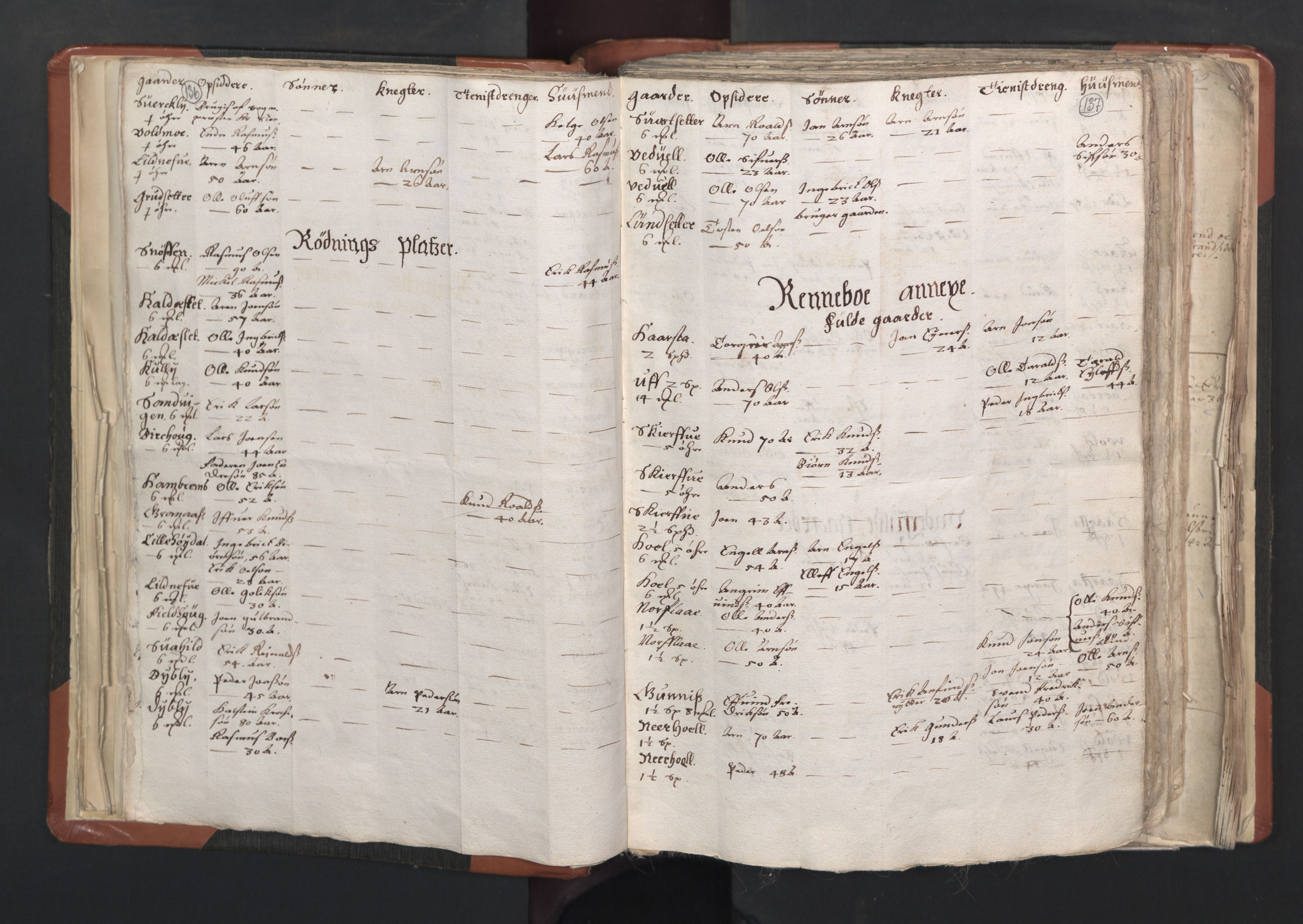 RA, Vicar's Census 1664-1666, no. 31: Dalane deanery, 1664-1666, p. 136-137