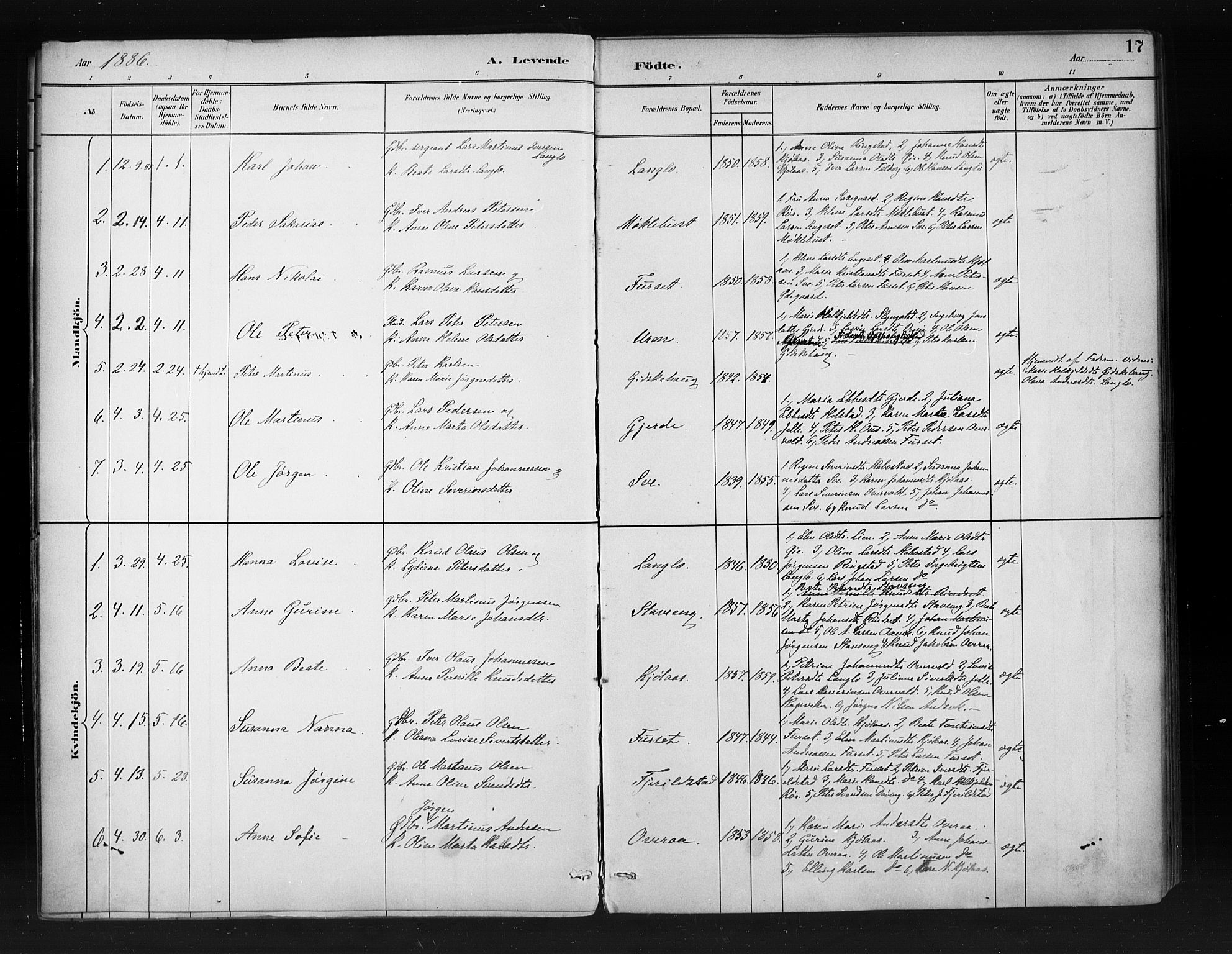 Ministerialprotokoller, klokkerbøker og fødselsregistre - Møre og Romsdal, SAT/A-1454/520/L0283: Parish register (official) no. 520A12, 1882-1898, p. 17