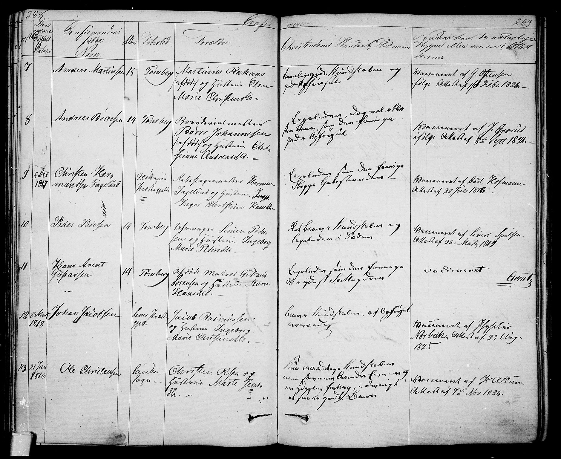 Tønsberg kirkebøker, AV/SAKO-A-330/F/Fa/L0005: Parish register (official) no. I 5, 1827-1836, p. 268-269