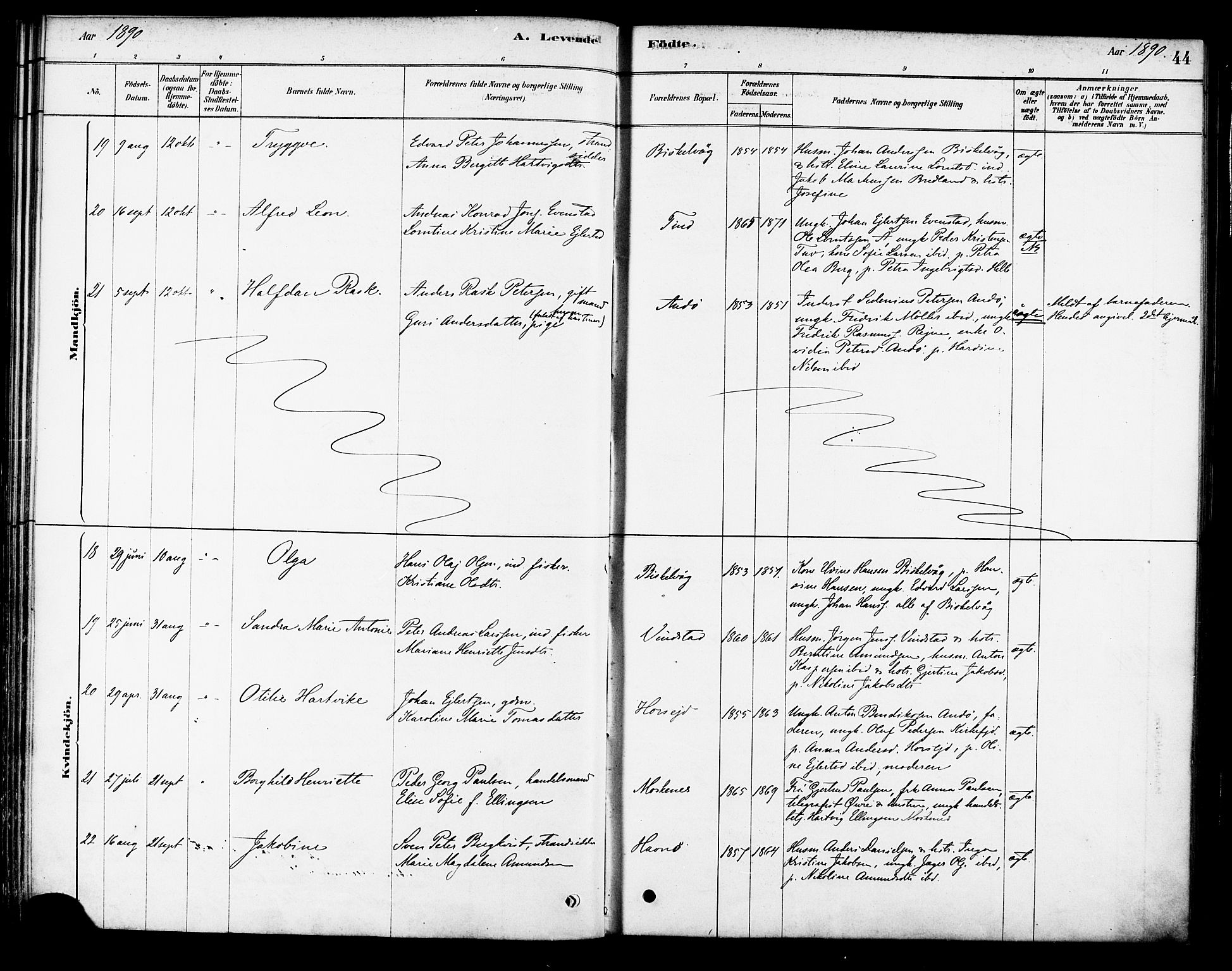 Ministerialprotokoller, klokkerbøker og fødselsregistre - Nordland, AV/SAT-A-1459/886/L1219: Parish register (official) no. 886A01, 1878-1892, p. 44