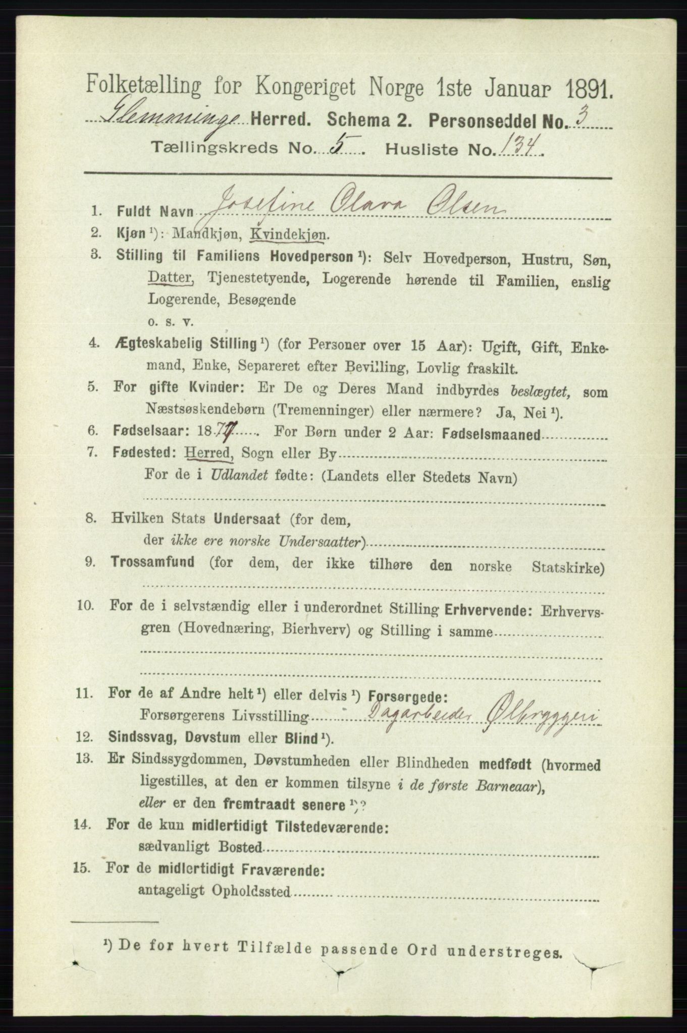 RA, 1891 census for 0132 Glemmen, 1891, p. 7164