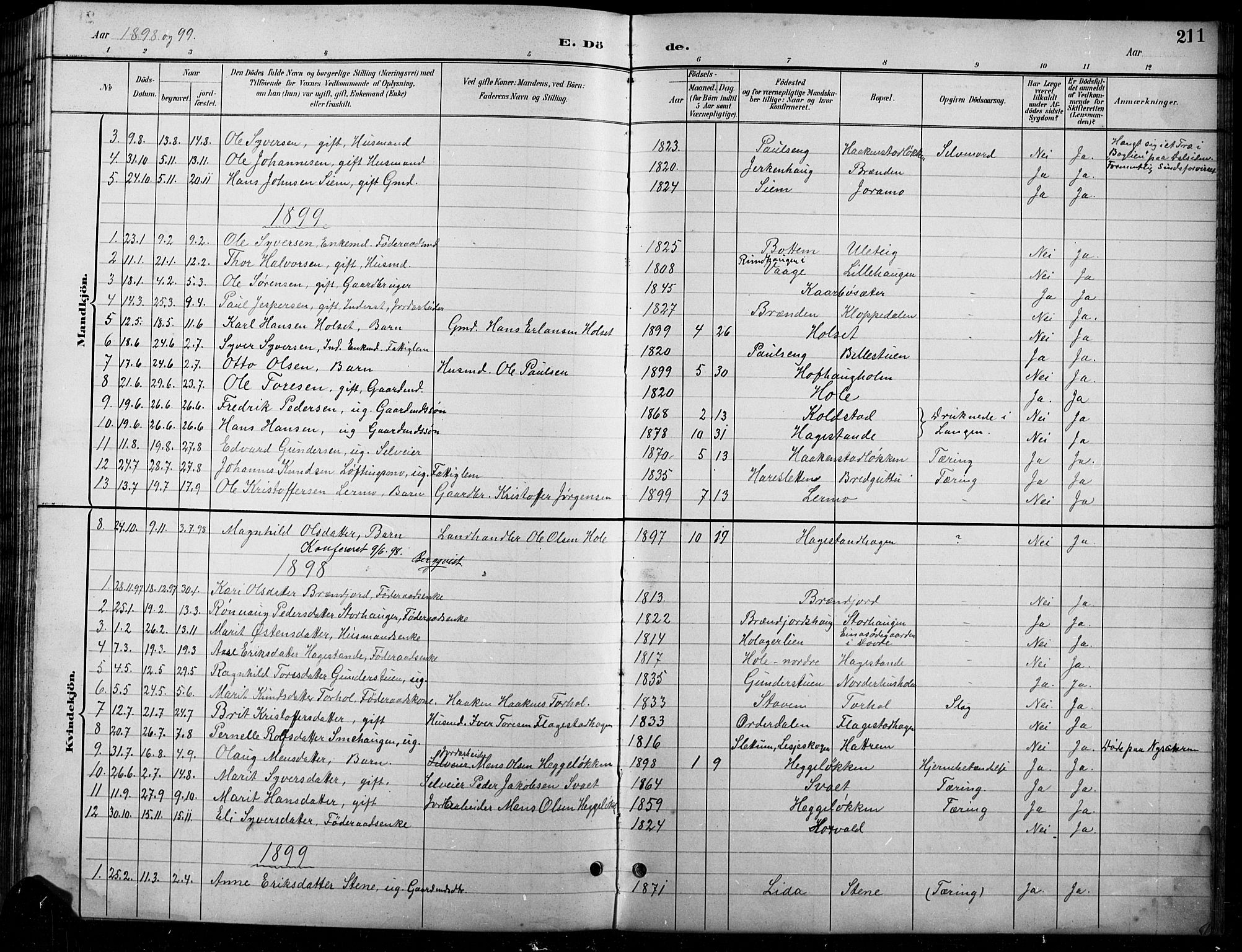 Lesja prestekontor, SAH/PREST-068/H/Ha/Hab/L0007: Parish register (copy) no. 7, 1895-1919, p. 211