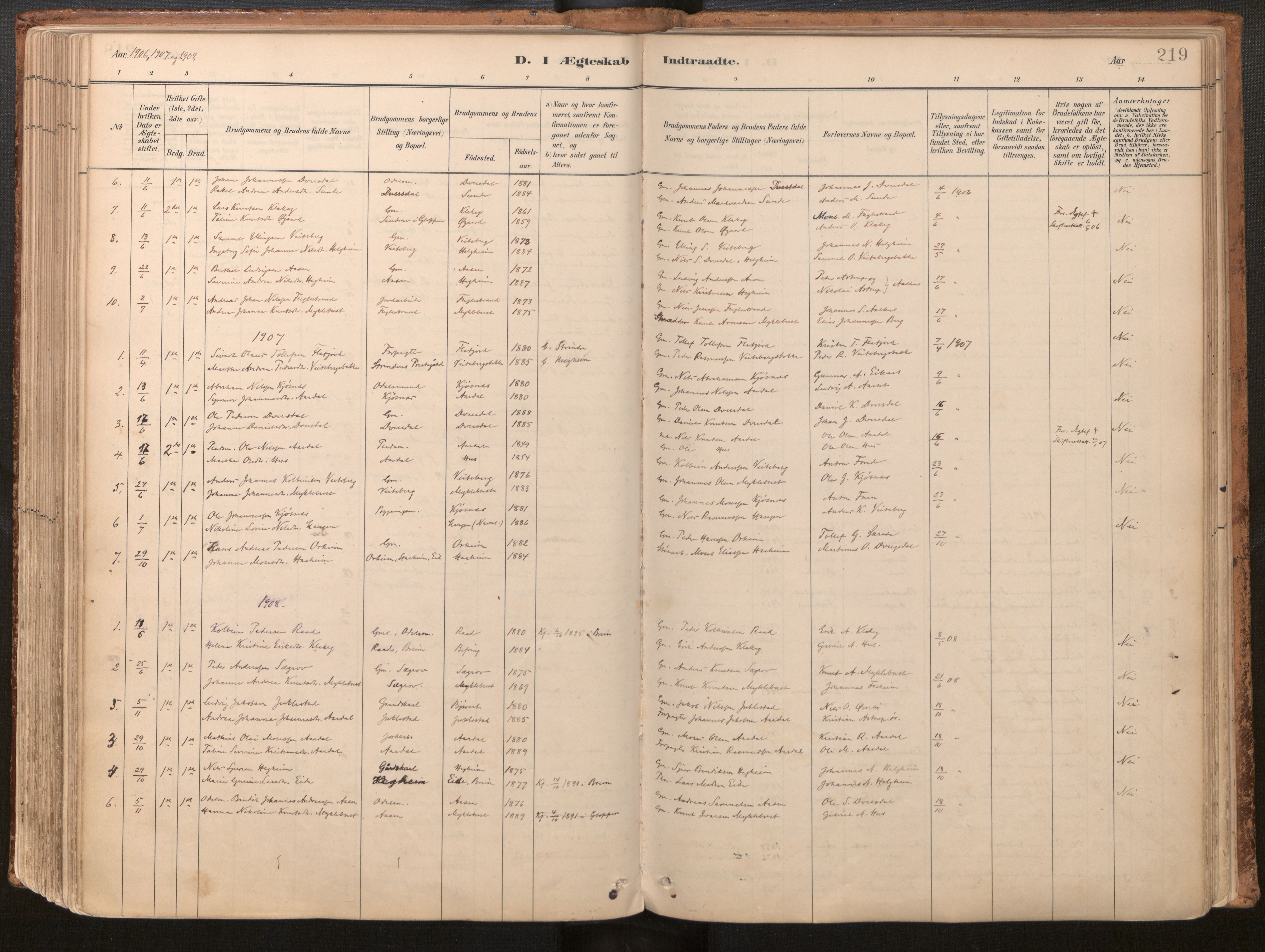 Jølster sokneprestembete, AV/SAB-A-80701/H/Haa/Haac/L0001: Parish register (official) no. C 1, 1882-1928, p. 219