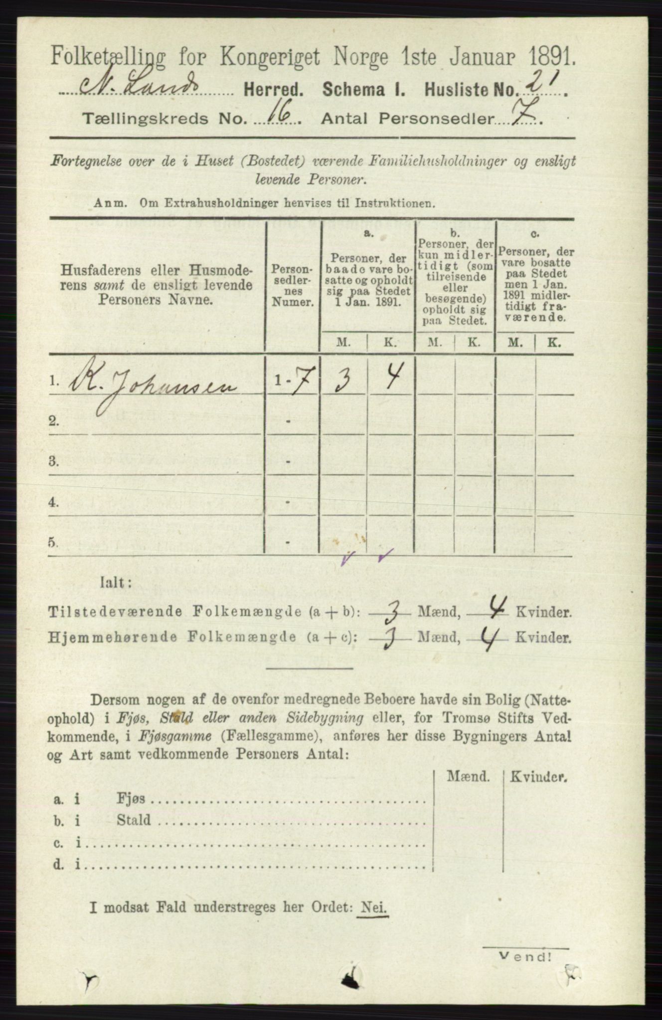 RA, 1891 census for 0538 Nordre Land, 1891, p. 4140