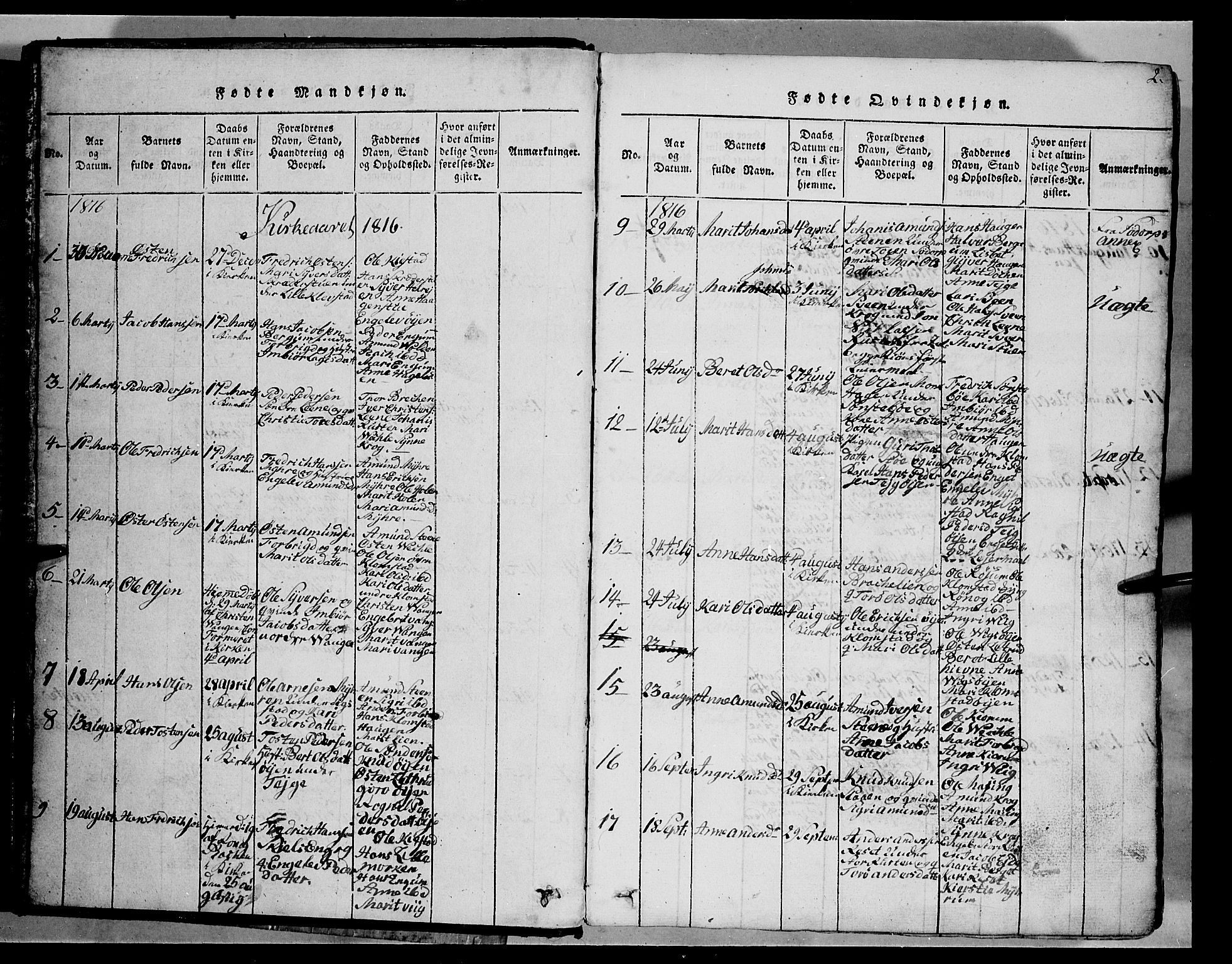 Fron prestekontor, SAH/PREST-078/H/Ha/Hab/L0002: Parish register (copy) no. 2, 1816-1850, p. 2