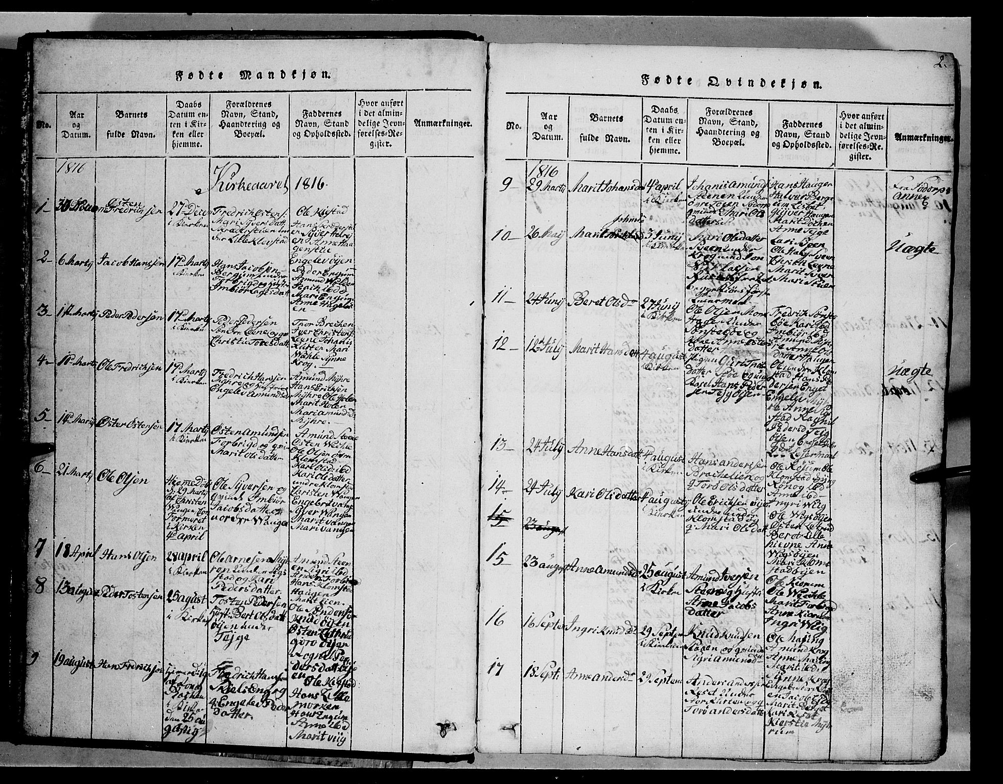 Fron prestekontor, AV/SAH-PREST-078/H/Ha/Hab/L0002: Parish register (copy) no. 2, 1816-1850, p. 2