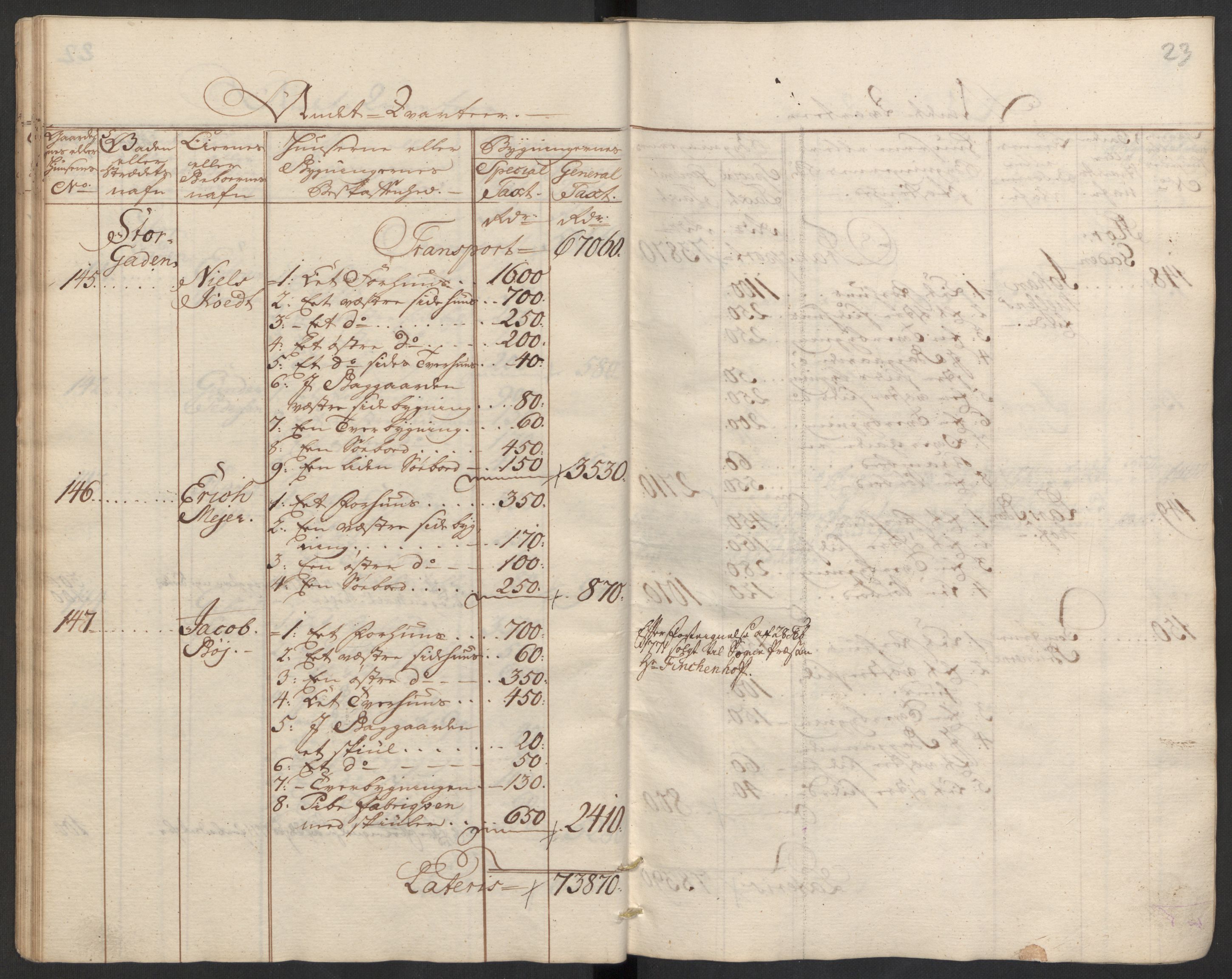 Kommersekollegiet, Brannforsikringskontoret 1767-1814, RA/EA-5458/F/Fa/L0008/0002: Bragernes / Branntakstprotokoll, 1767, p. 23