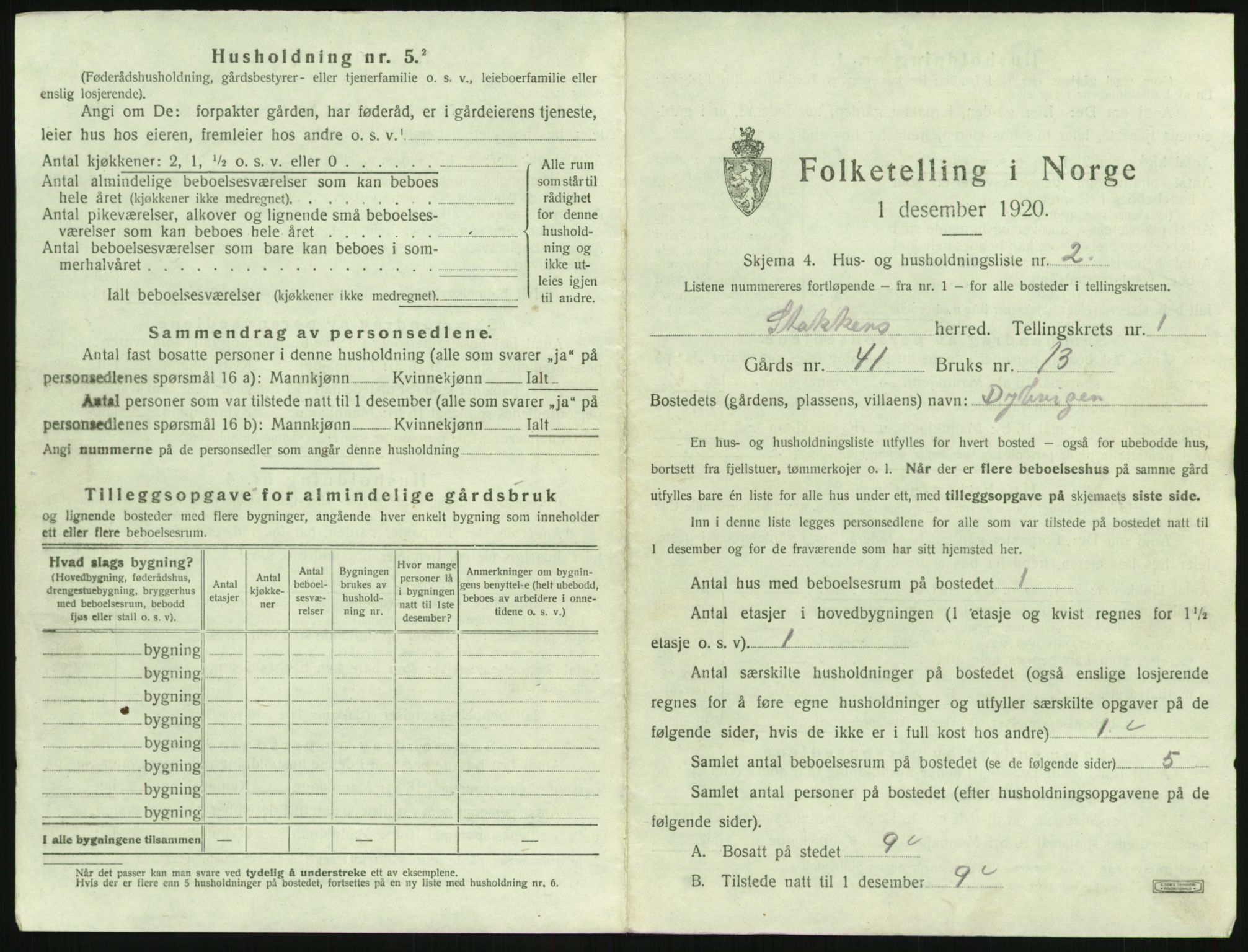 SAK, 1920 census for Stokken, 1920, p. 30