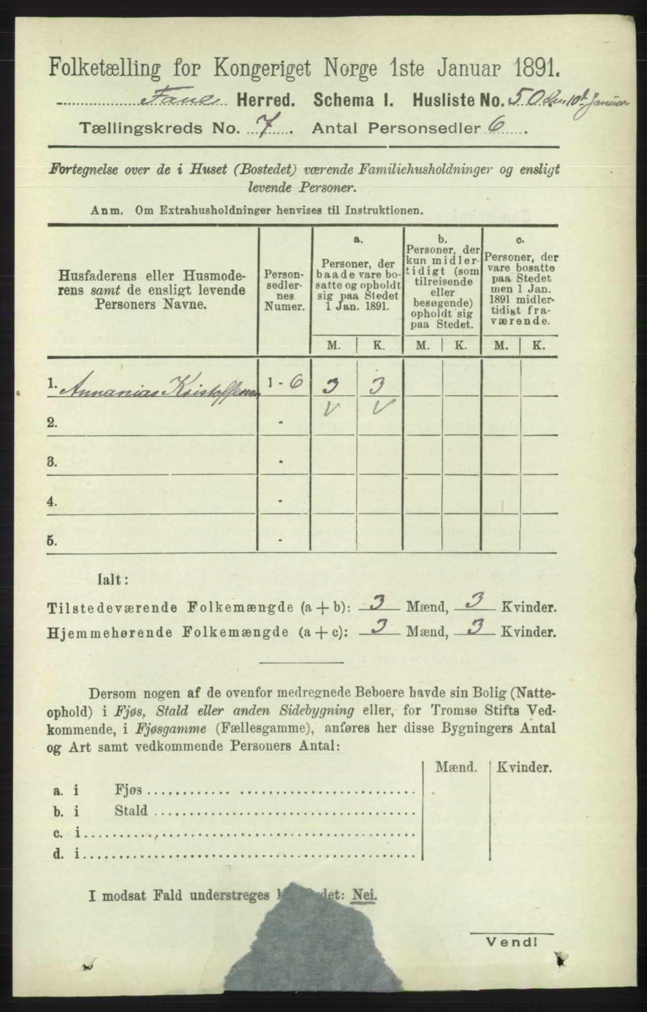 RA, 1891 census for 1249 Fana, 1891, p. 2965