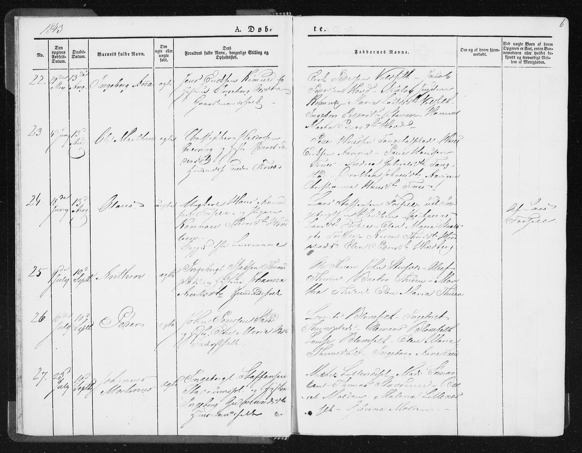 Ministerialprotokoller, klokkerbøker og fødselsregistre - Nord-Trøndelag, SAT/A-1458/744/L0418: Parish register (official) no. 744A02, 1843-1866, p. 6