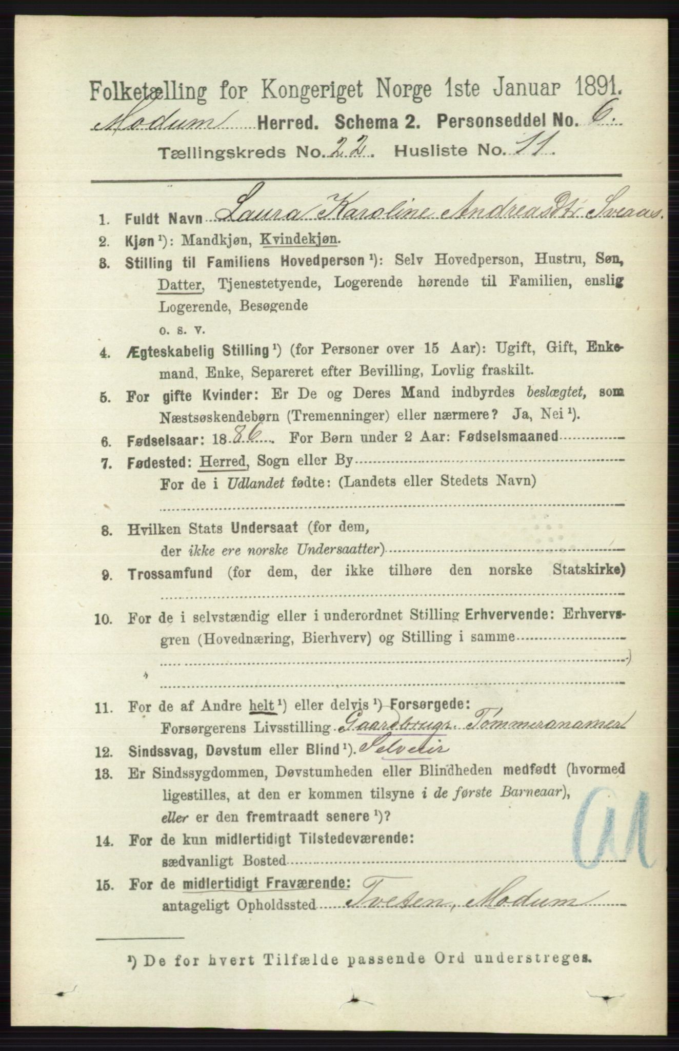 RA, 1891 census for 0623 Modum, 1891, p. 8442