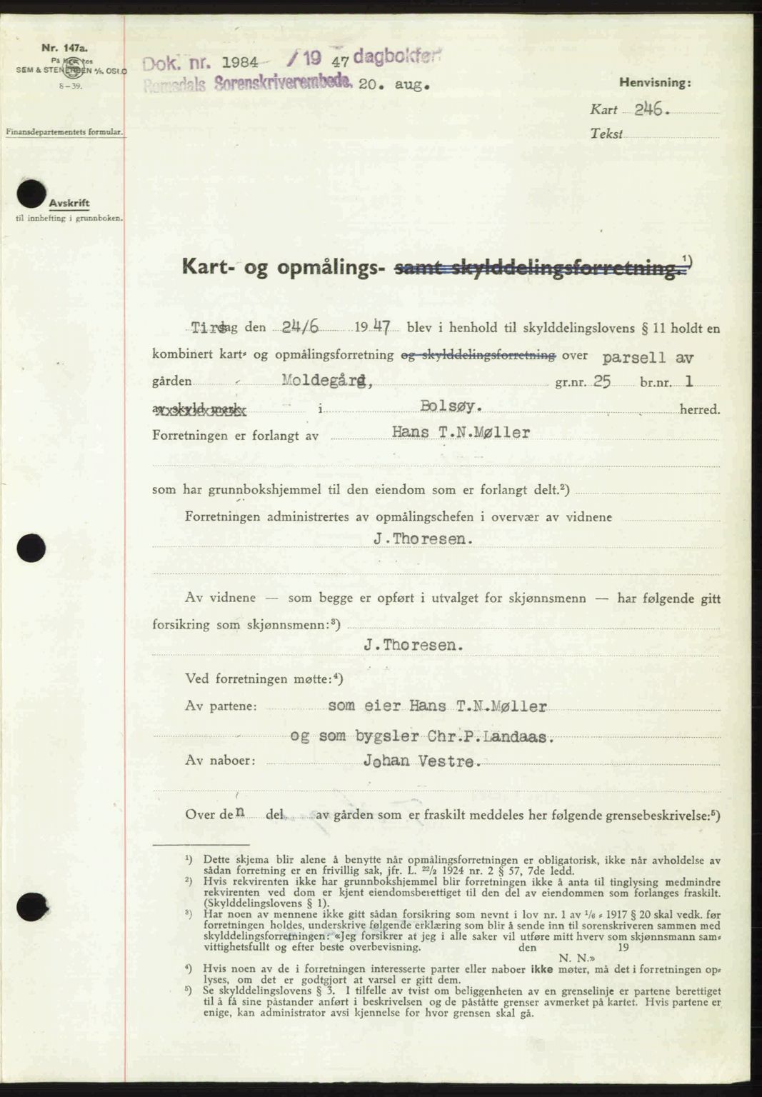 Romsdal sorenskriveri, AV/SAT-A-4149/1/2/2C: Mortgage book no. A23, 1947-1947, Diary no: : 1984/1947