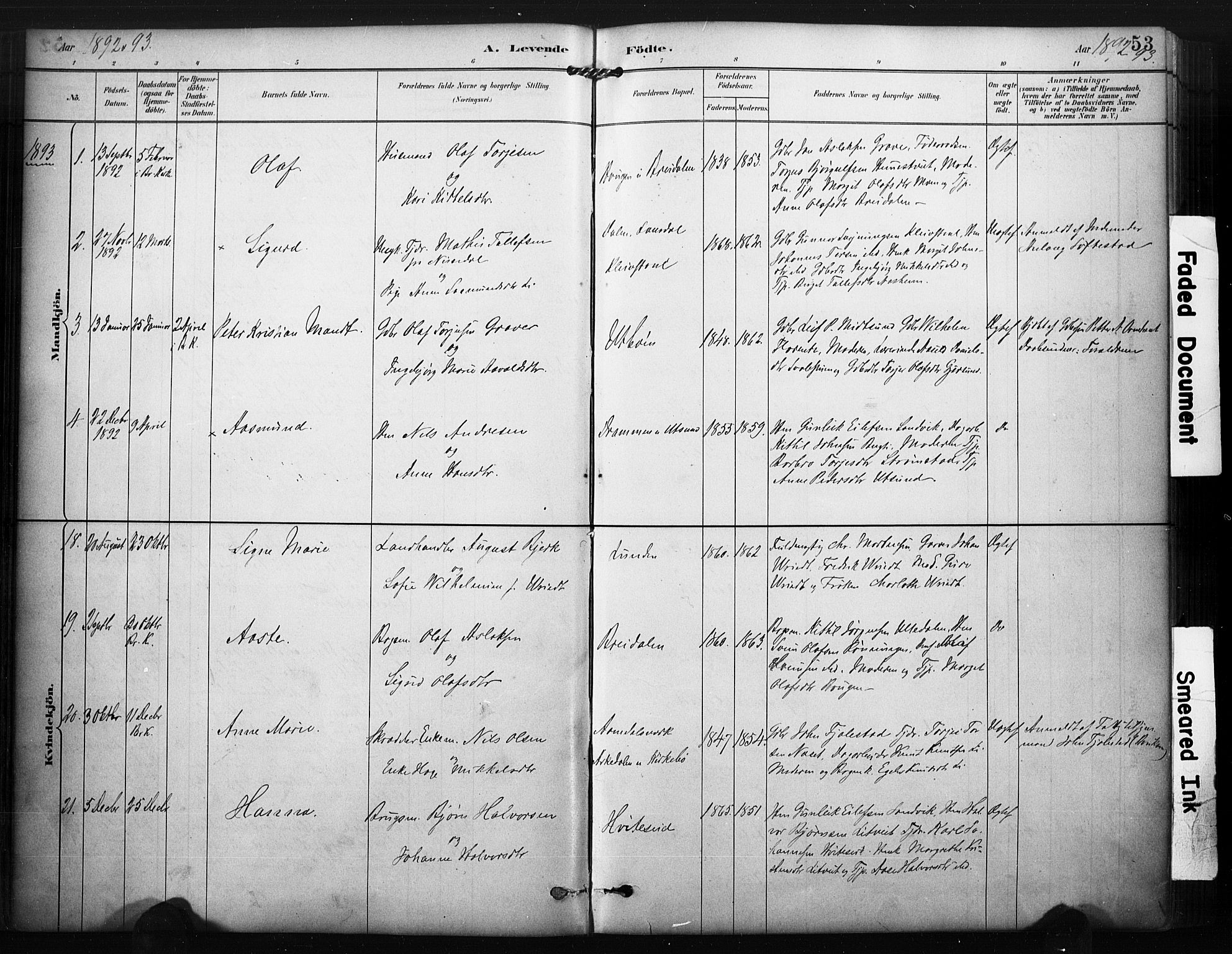 Kviteseid kirkebøker, SAKO/A-276/F/Fa/L0008: Parish register (official) no. I 8, 1882-1903, p. 53