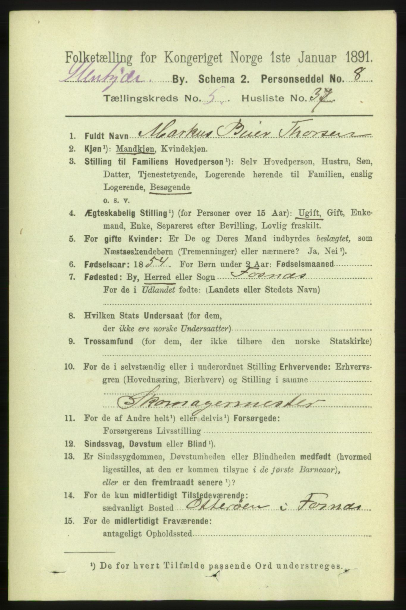 RA, 1891 census for 1702 Steinkjer, 1891, p. 2090