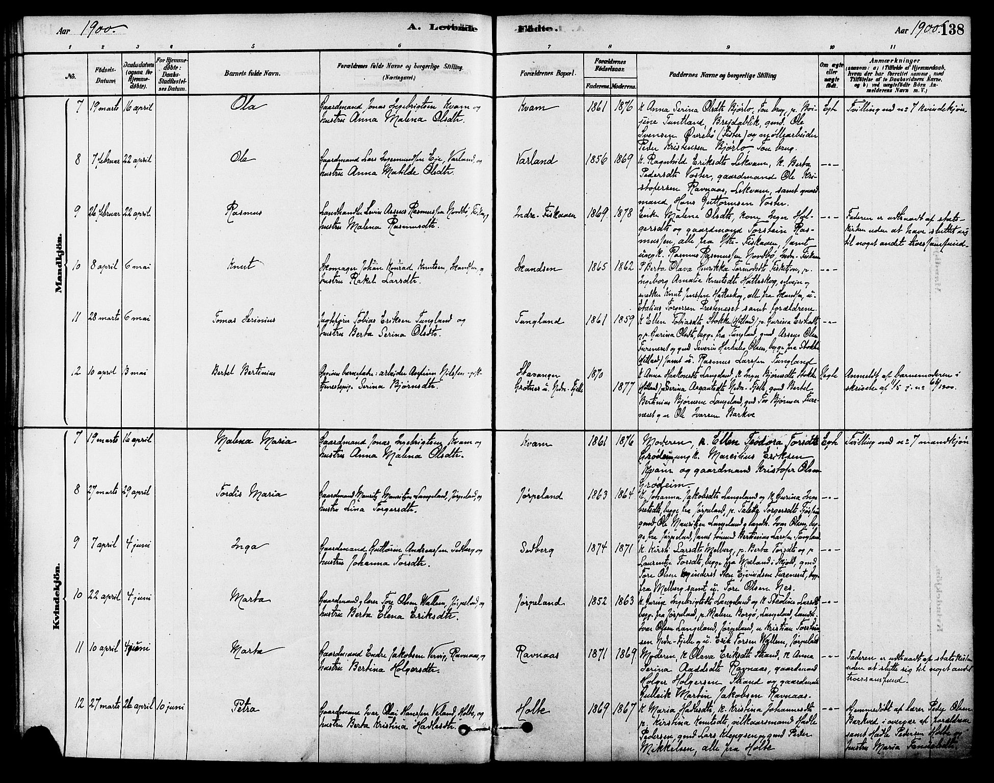 Strand sokneprestkontor, AV/SAST-A-101828/H/Ha/Haa/L0009: Parish register (official) no. A 9, 1877-1908, p. 138